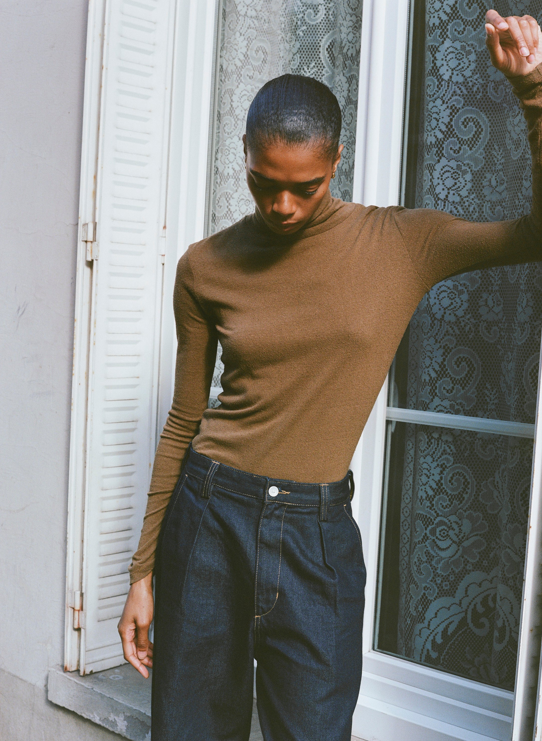 Marianne Turtleneck, Regen Silk Noil Jersey, Coffee