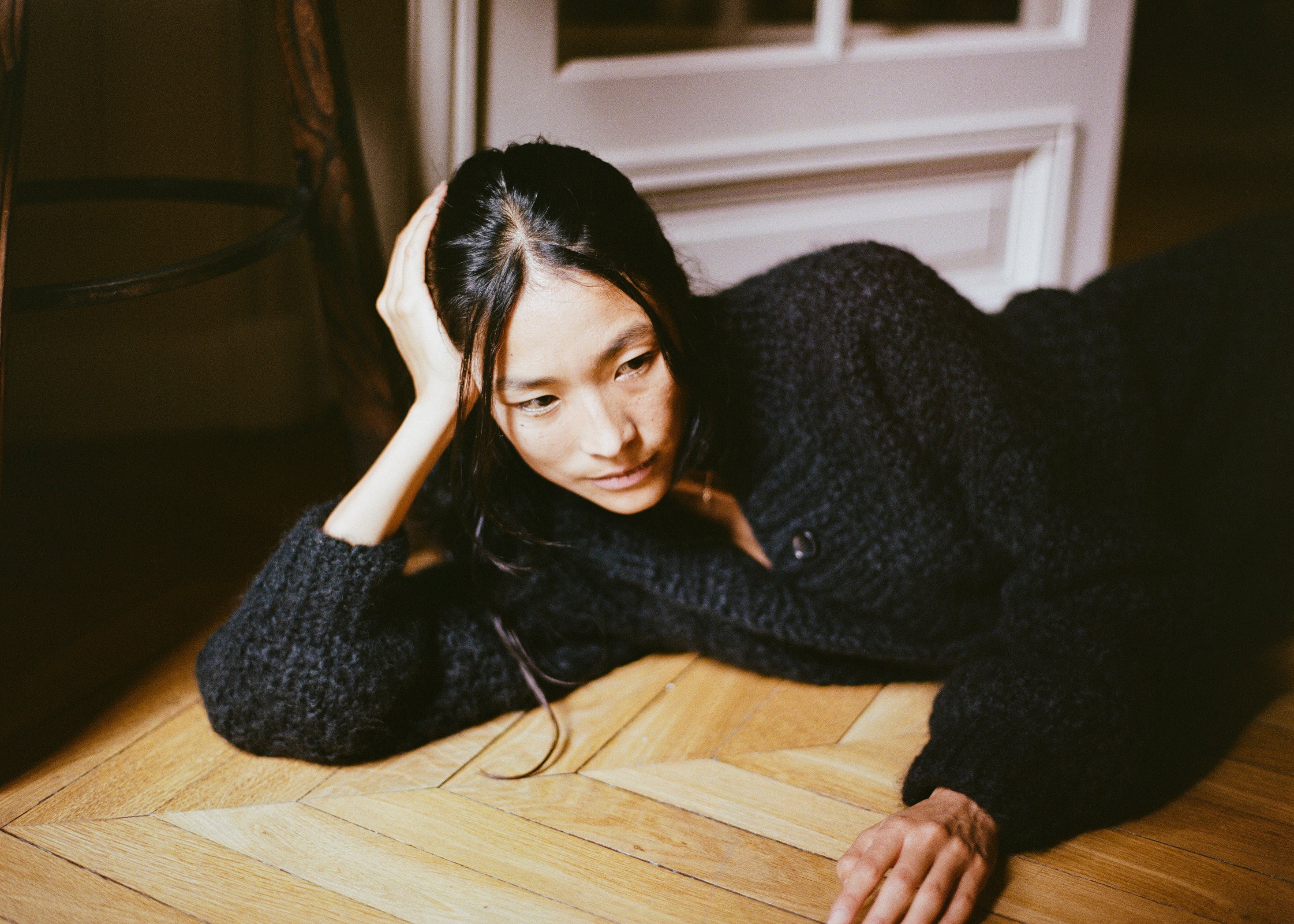 Bell Hand Knit Cardigan, Alpaca Blend, Black