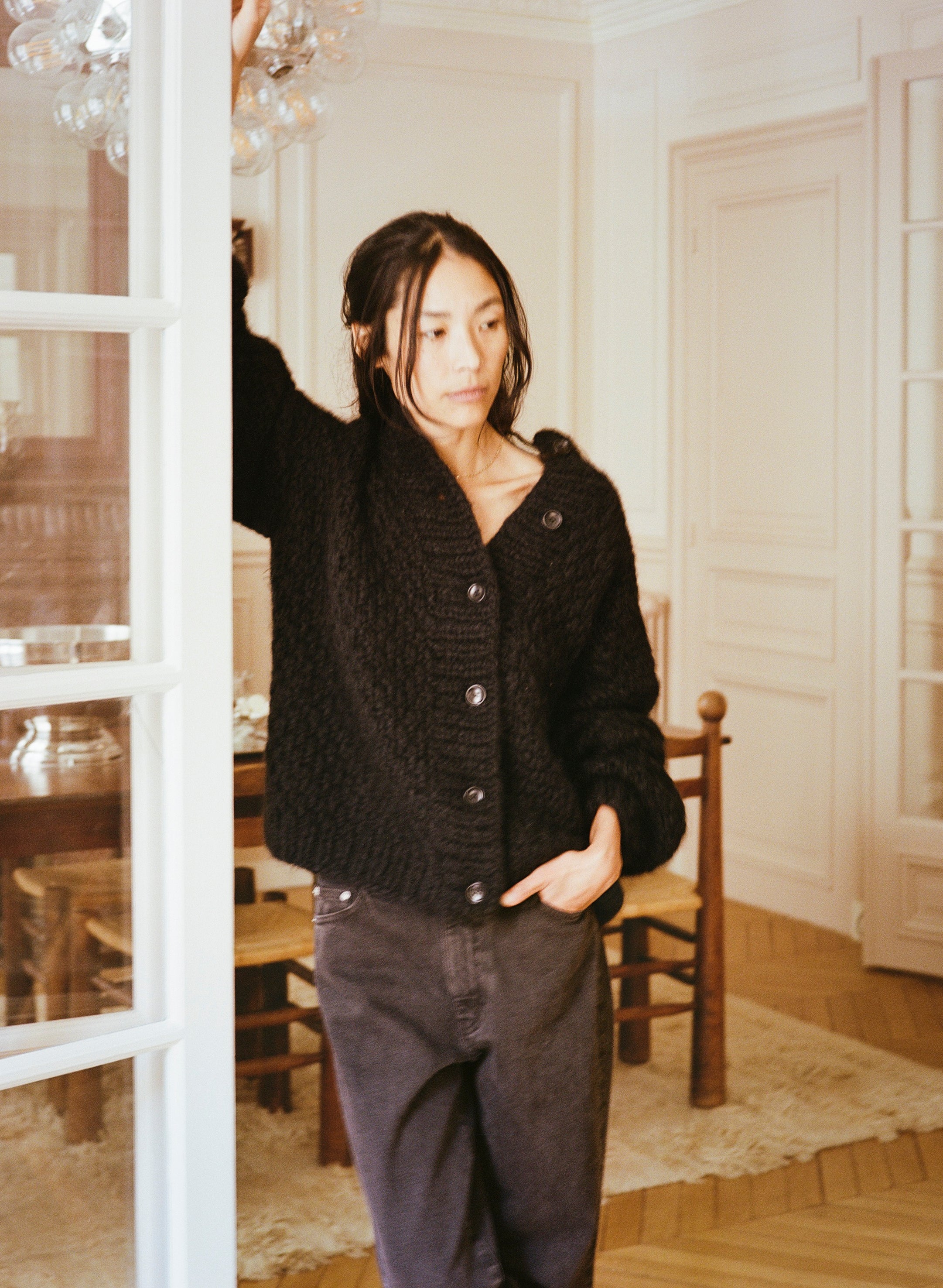 Bell Hand Knit Cardigan, Alpaca Blend, Black