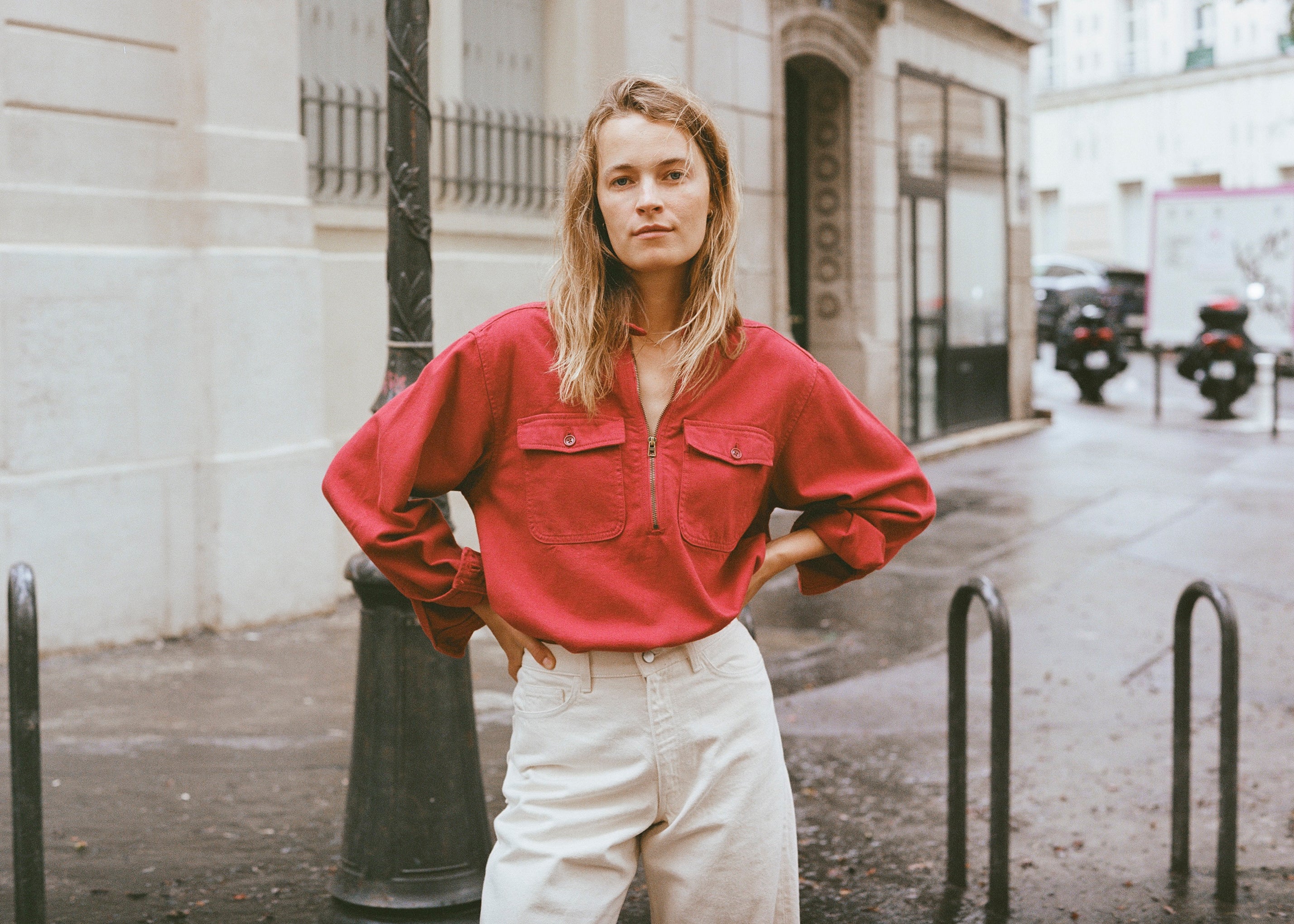 Zip Popover, Broken Twill, Tomato