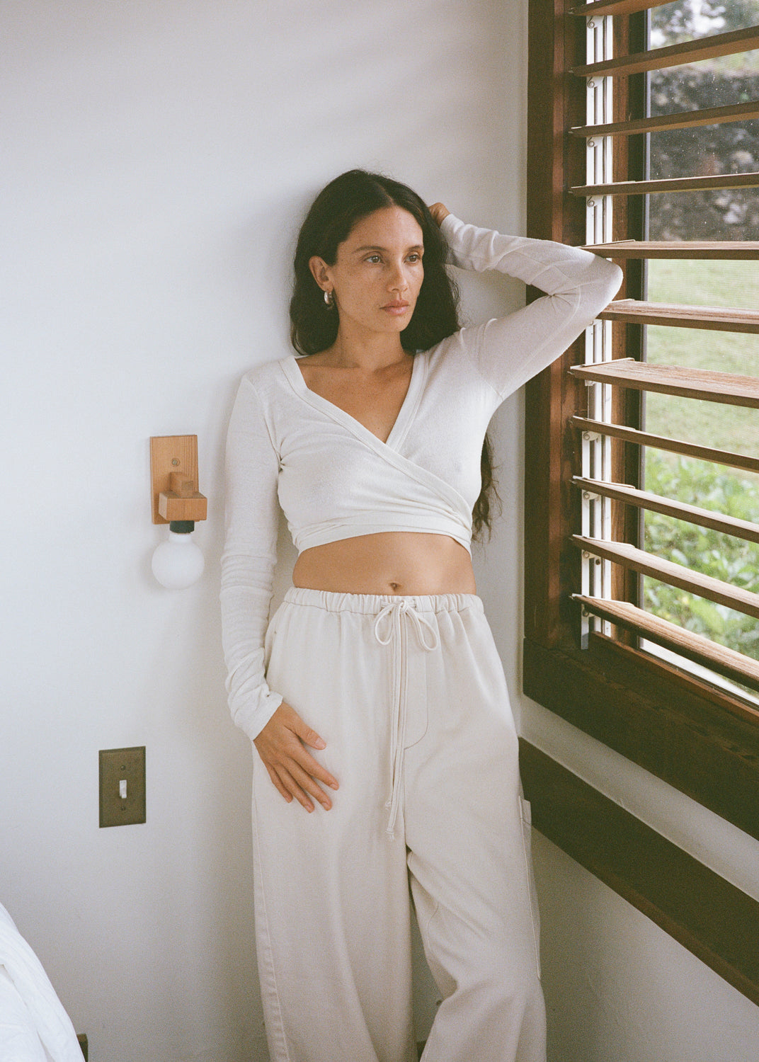 Dance Wrap Top, Regen Silk Noil Jersey, Natural