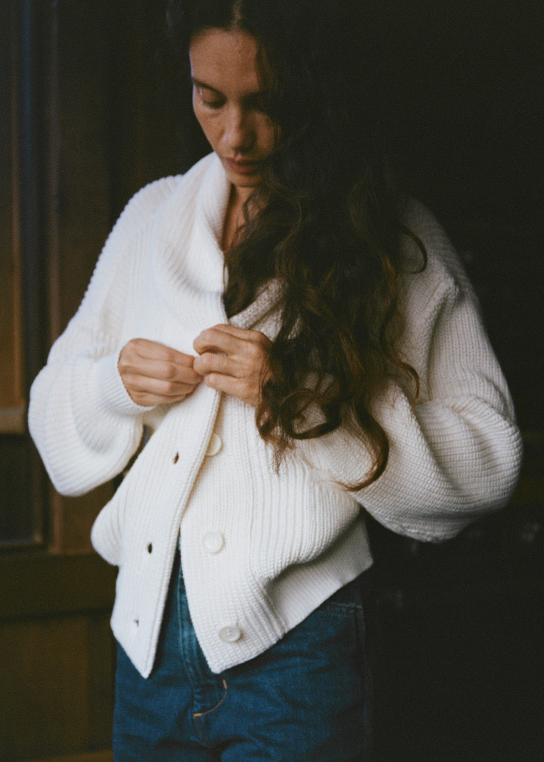 Sloan Cardigan, Organic Tanguis Cotton, Ecru