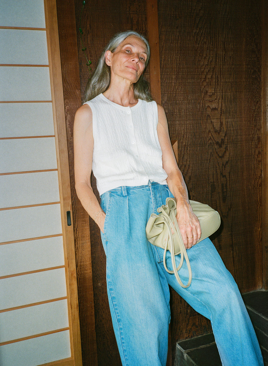 Nina Vest, Organic Cotton Viscose, Ecru