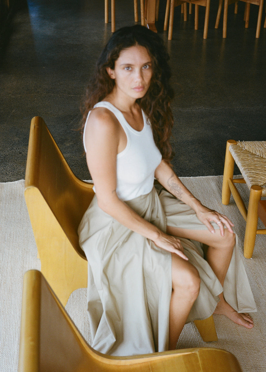 Bennett Skirt, Organic Poplin, Khaki