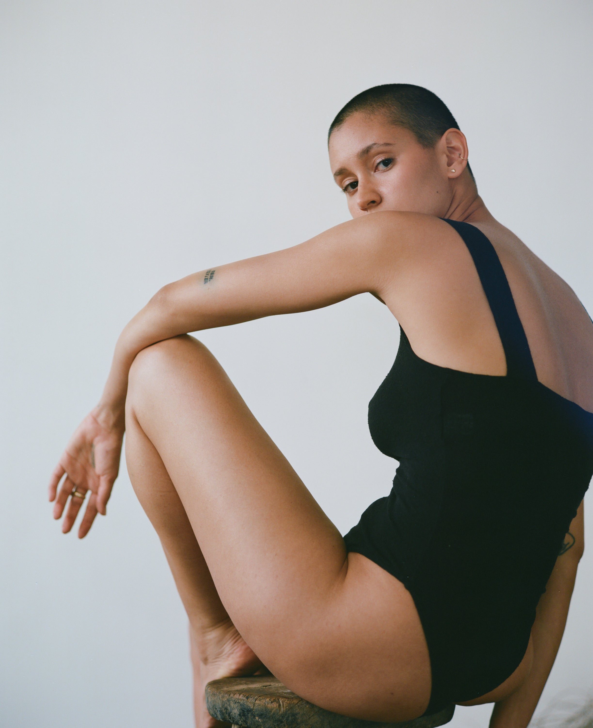 Christy Bodysuit, Regen Silk Noil Jersey, Black