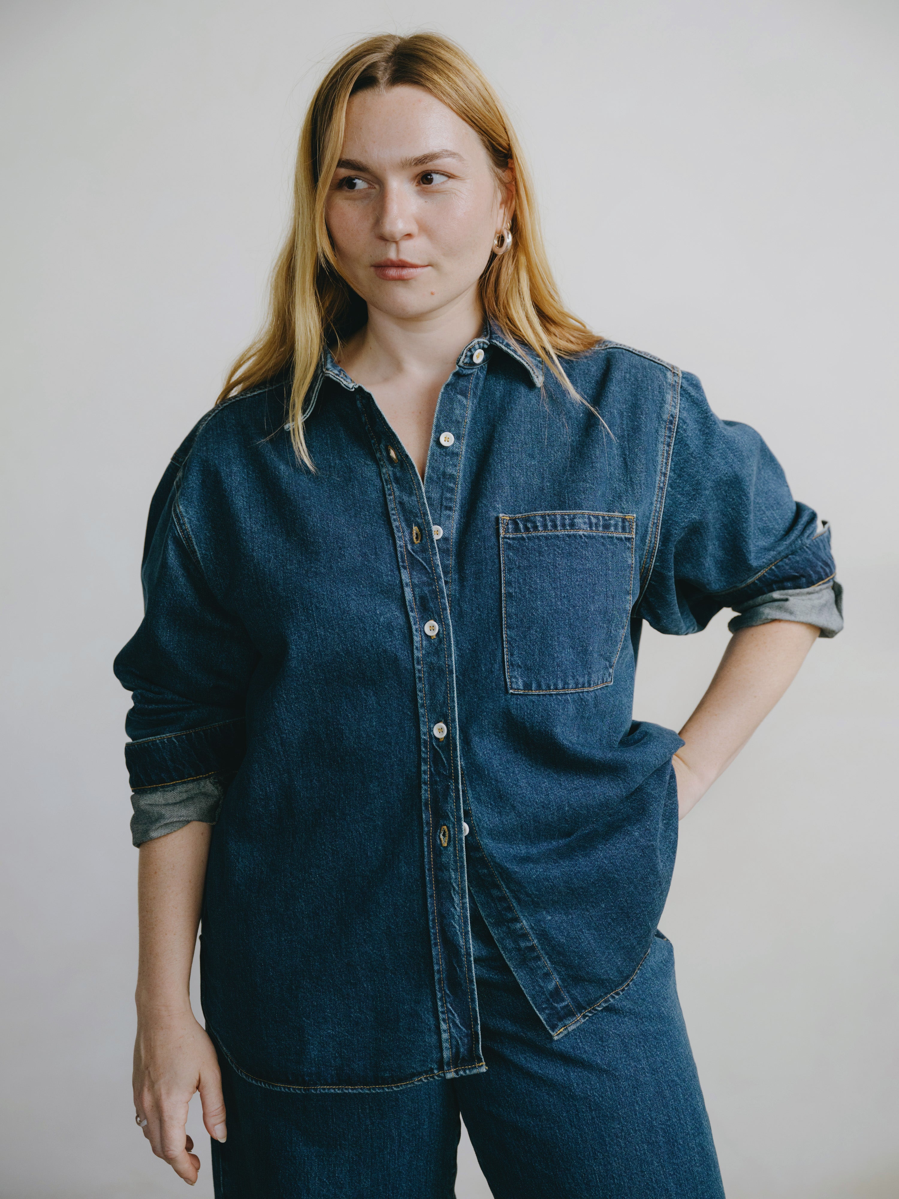 Denim Marcie Shirt, Tencel Denim, Vintage Dark