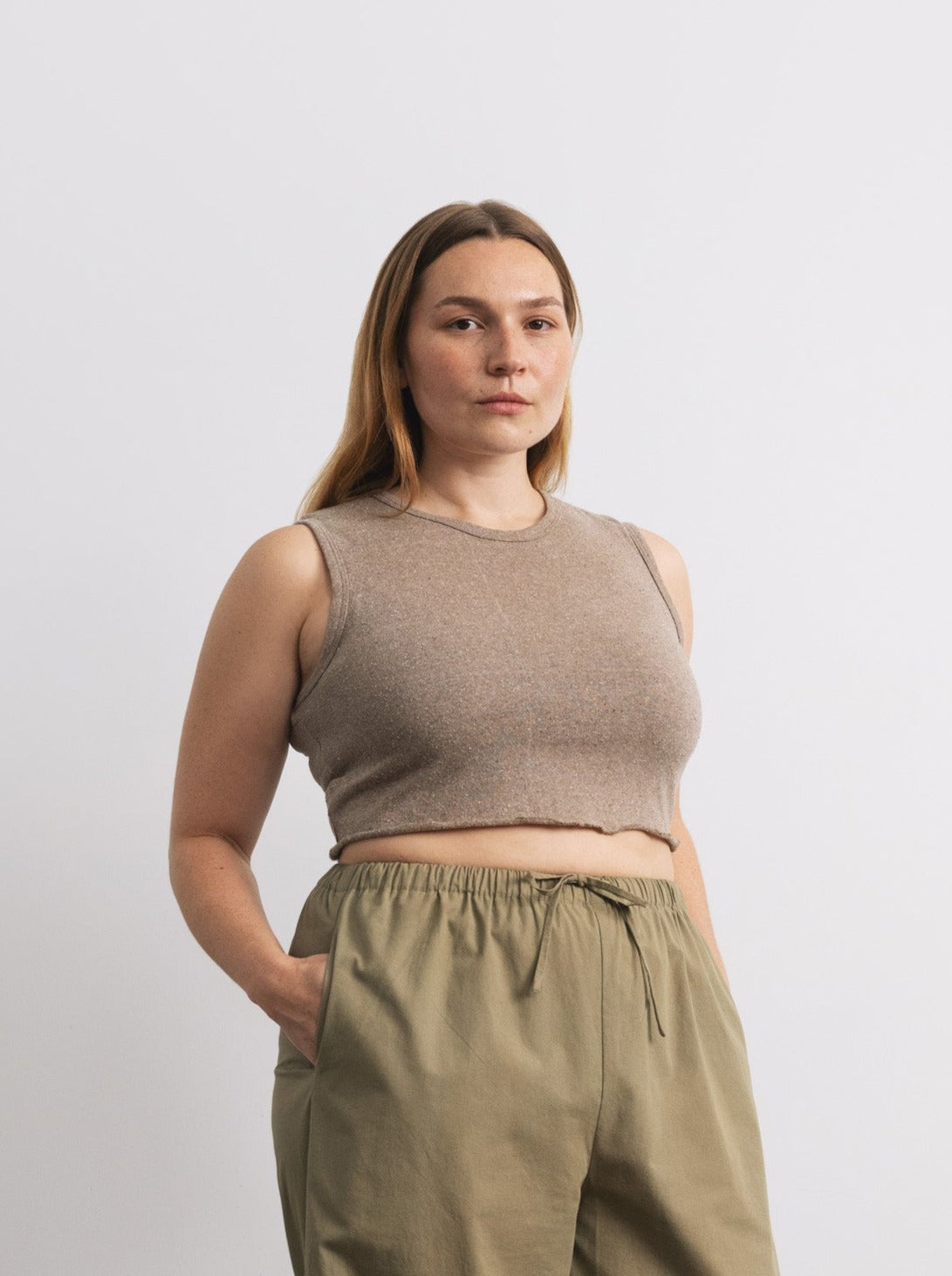 Tasi Crop, Regen Silk Noil Jersey, Twig Heather