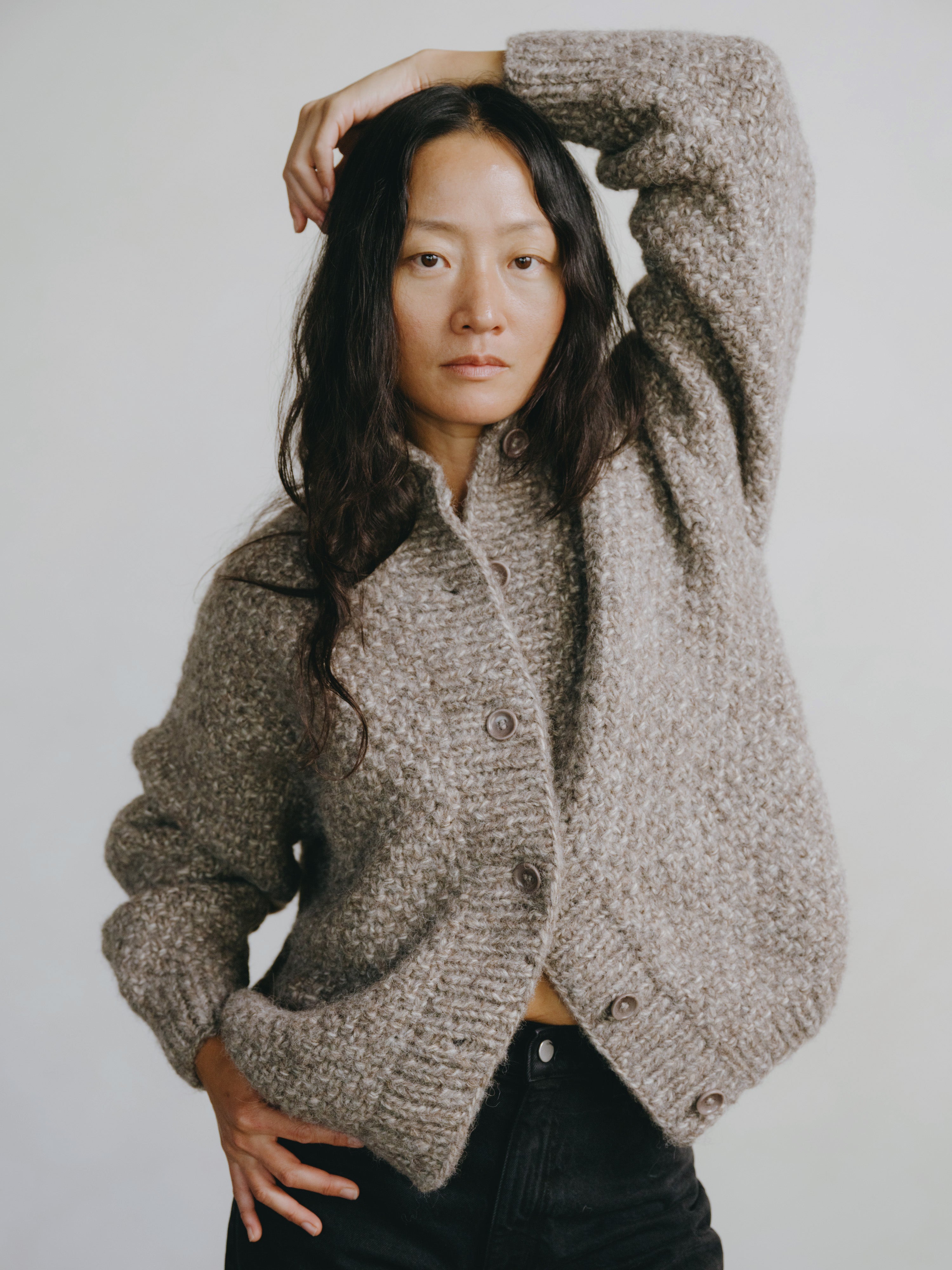 Bell Hand Knit Cardigan, Alpaca Cotton, Shrub