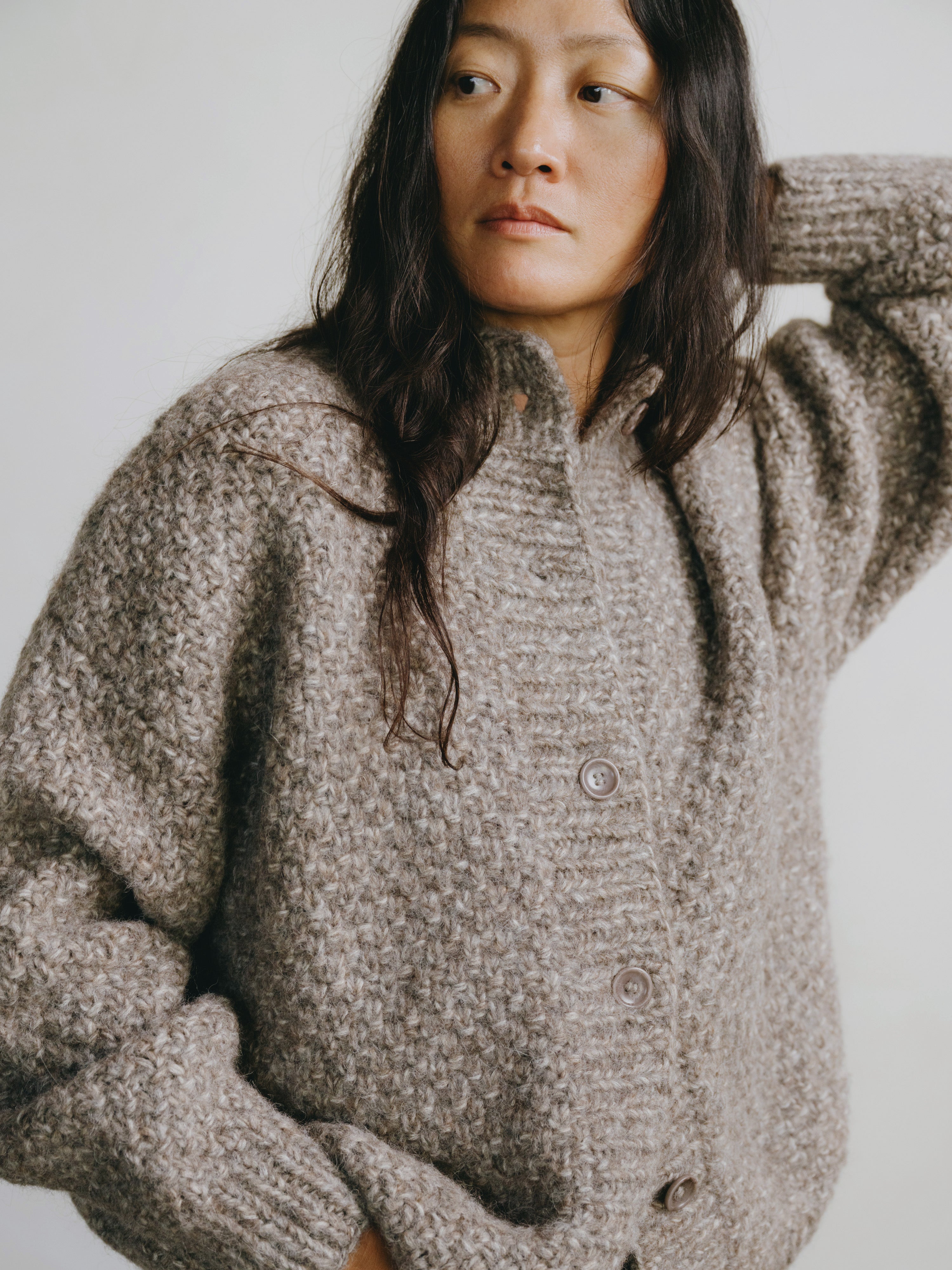 Bell Hand Knit Cardigan, Alpaca Cotton, Shrub