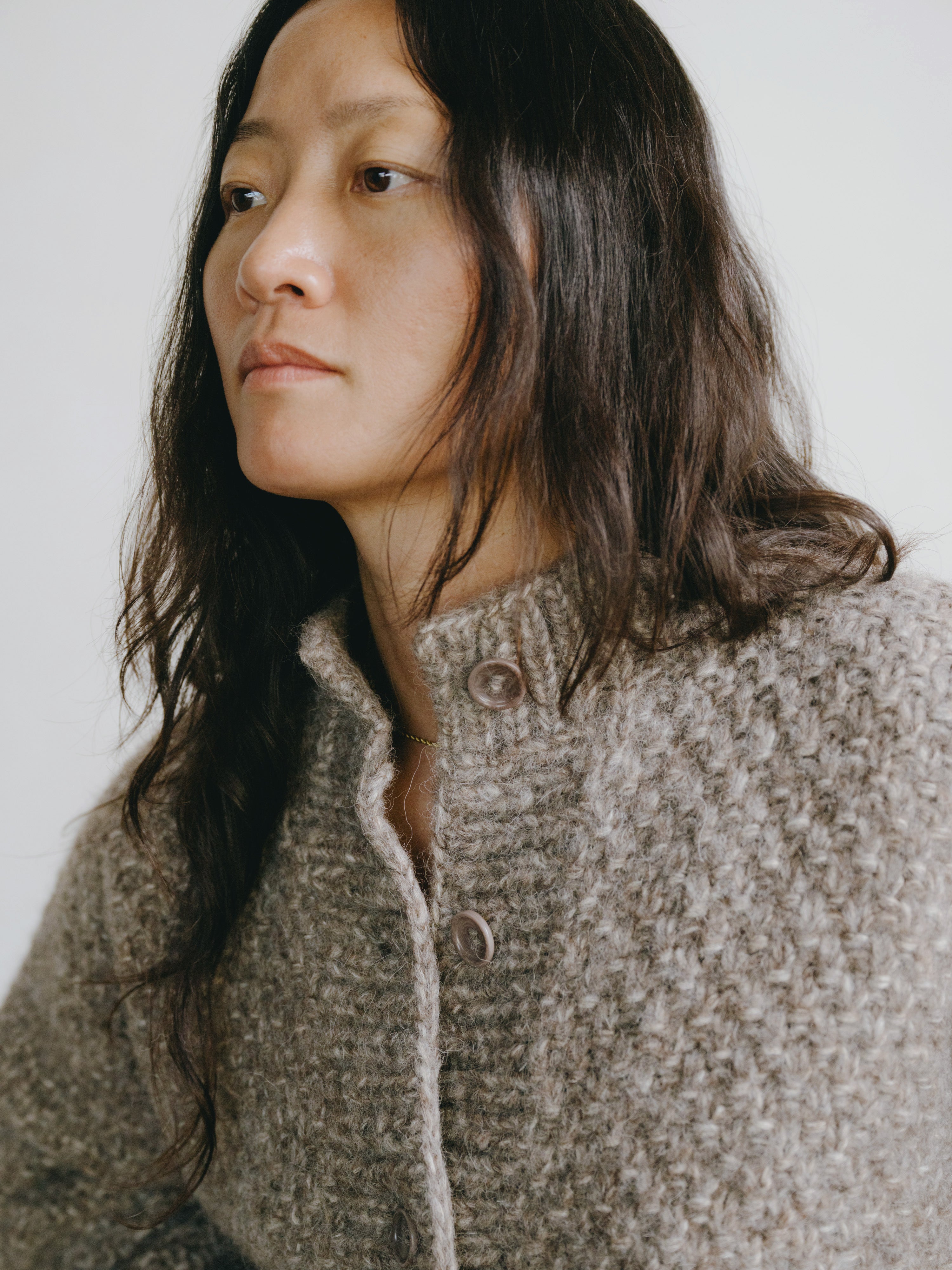 Bell Hand Knit Cardigan, Alpaca Cotton, Shrub