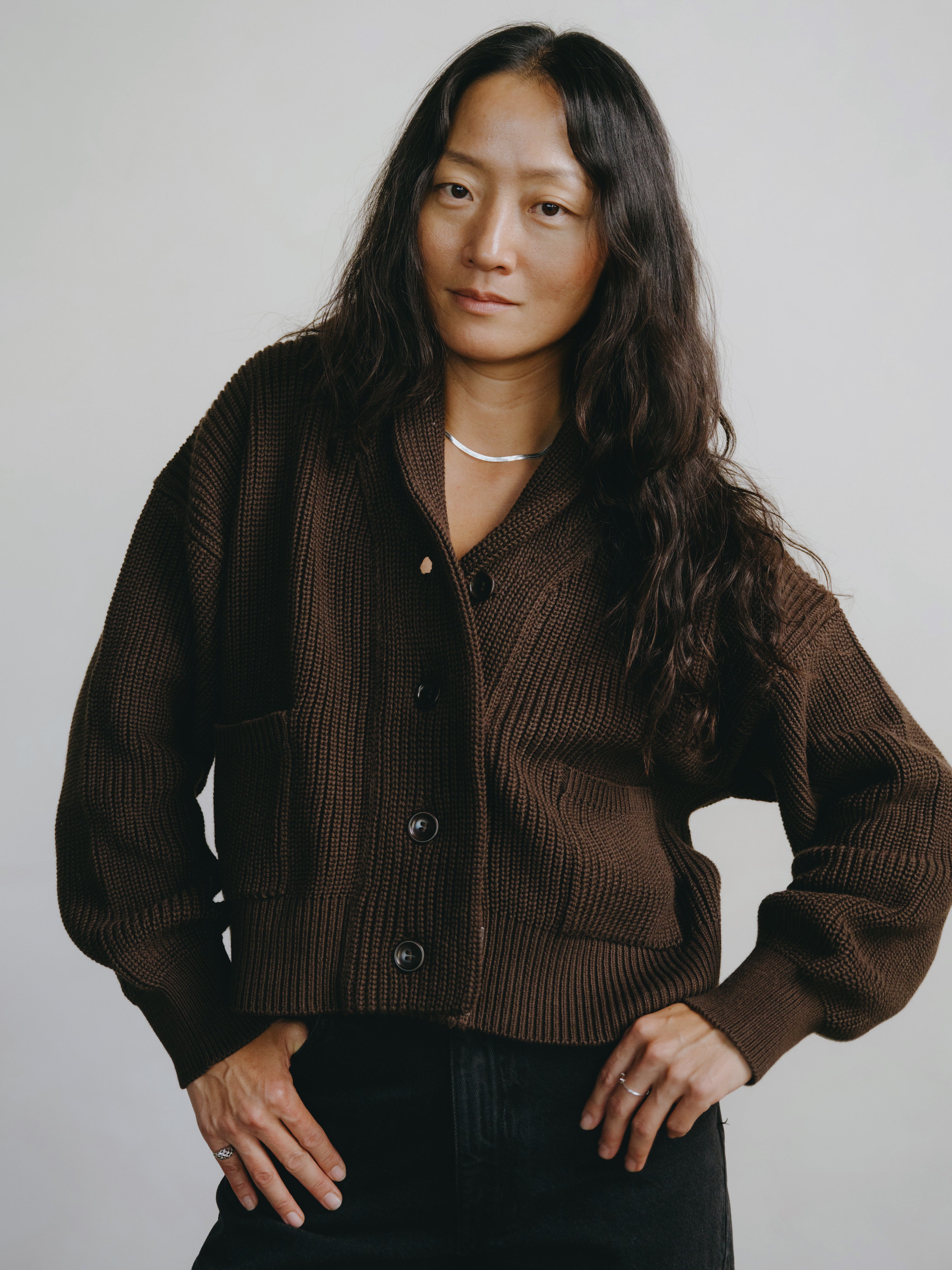 Sloan Cardigan, Organic Tanguis Cotton, Chocolate