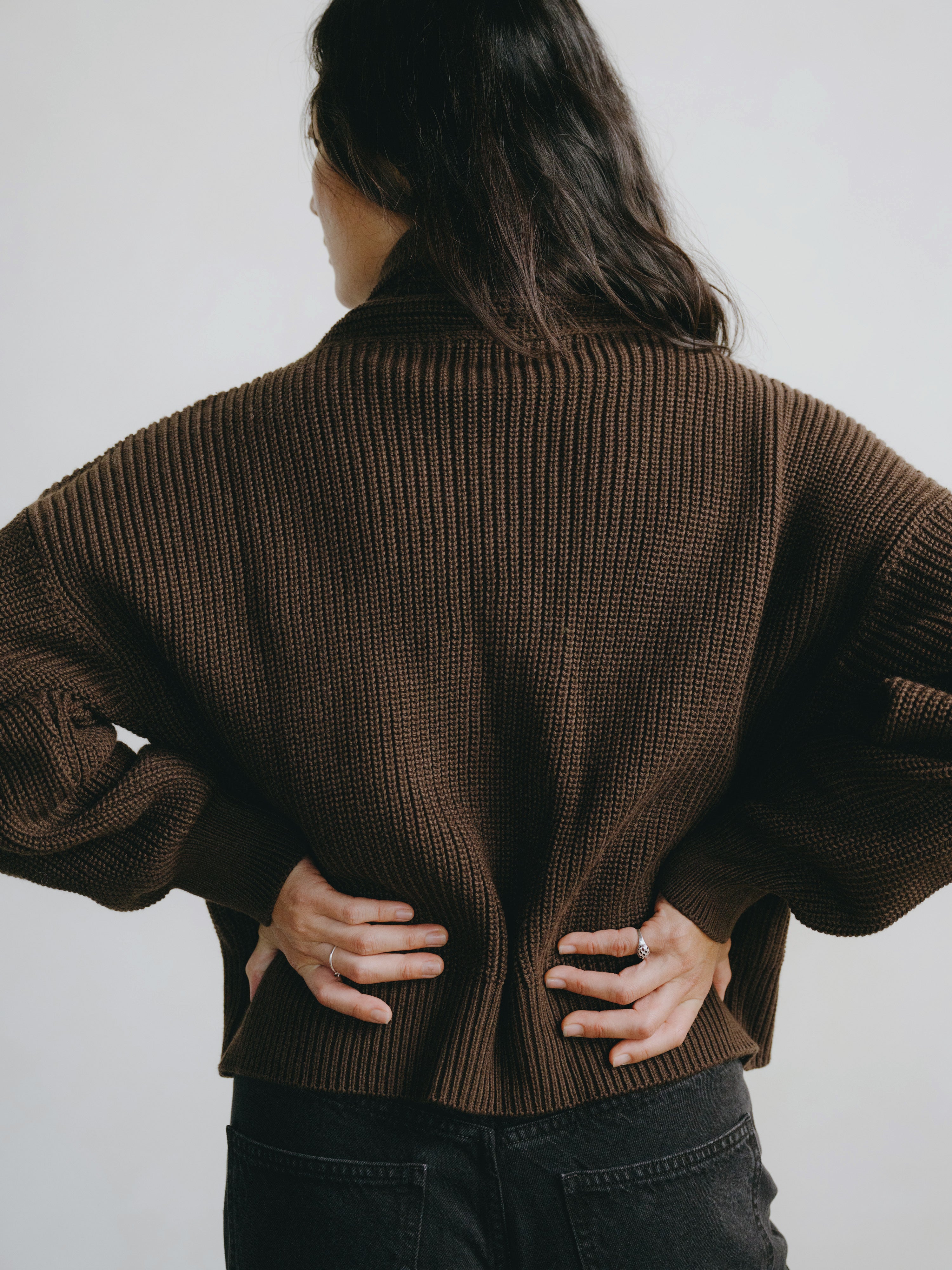 Sloan Cardigan, Organic Tanguis Cotton, Chocolate