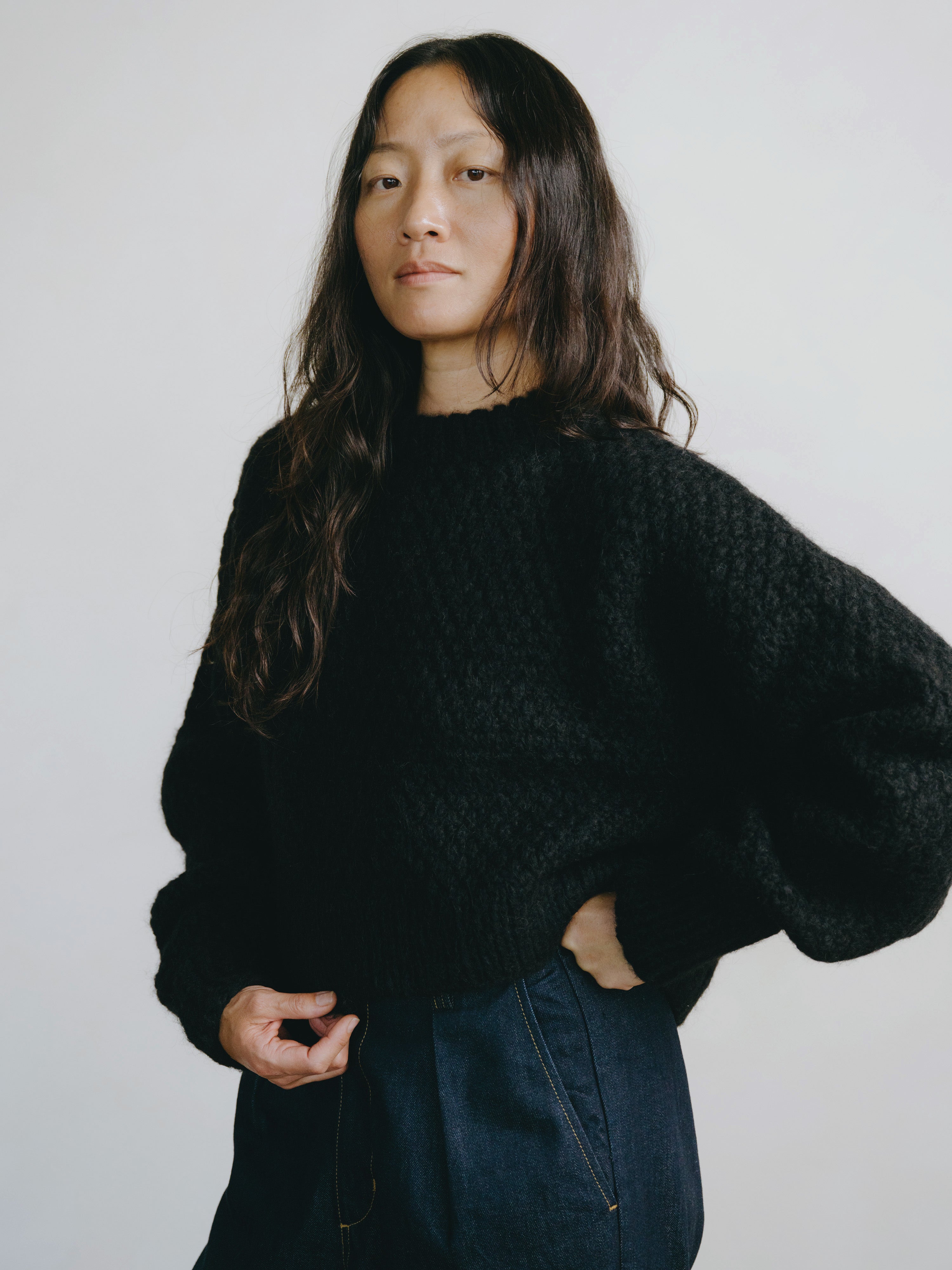 Gia Hand Knit Sweater, Alpaca Blend, Black