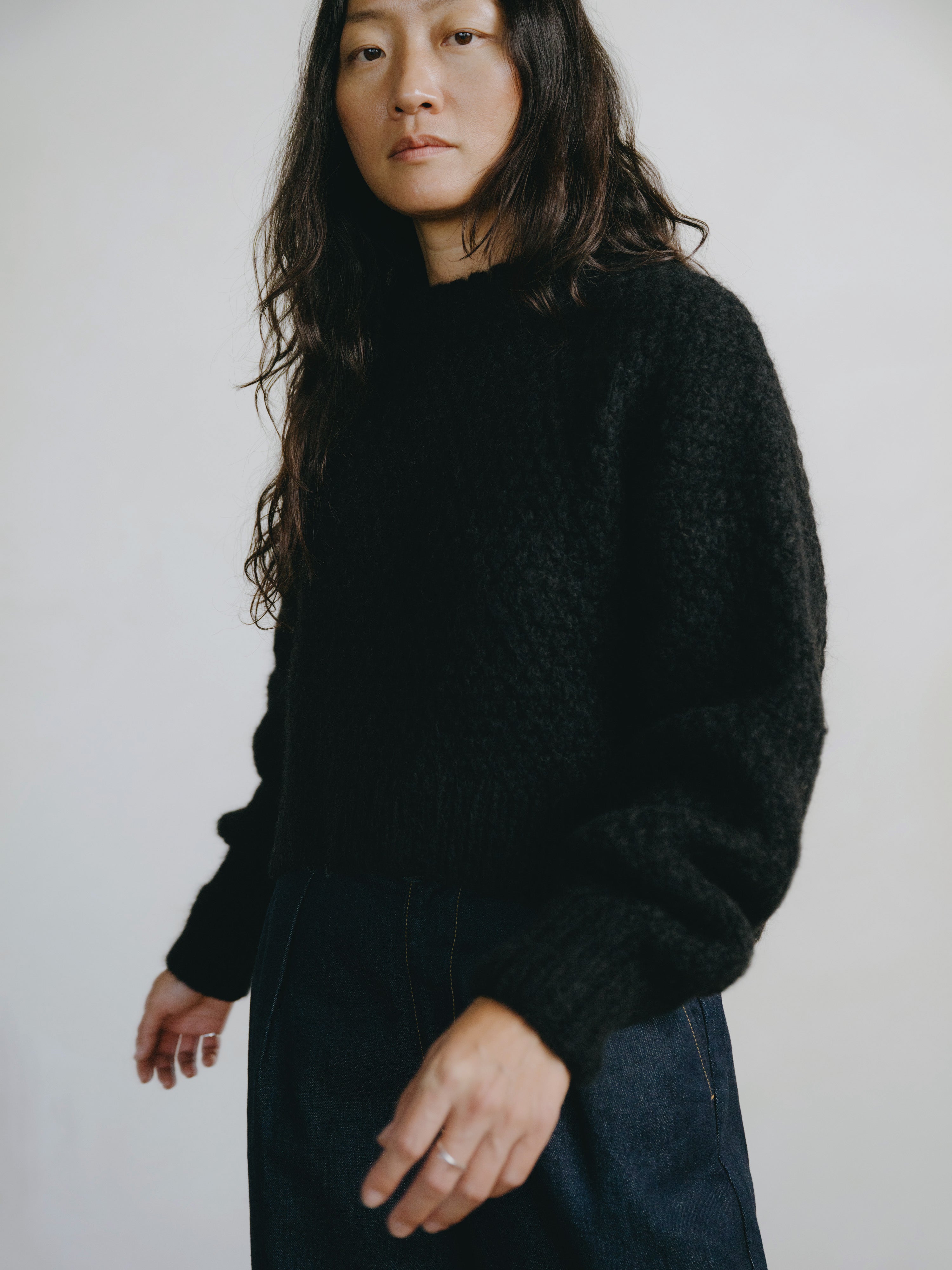 Gia Hand Knit Sweater, Alpaca Blend, Black