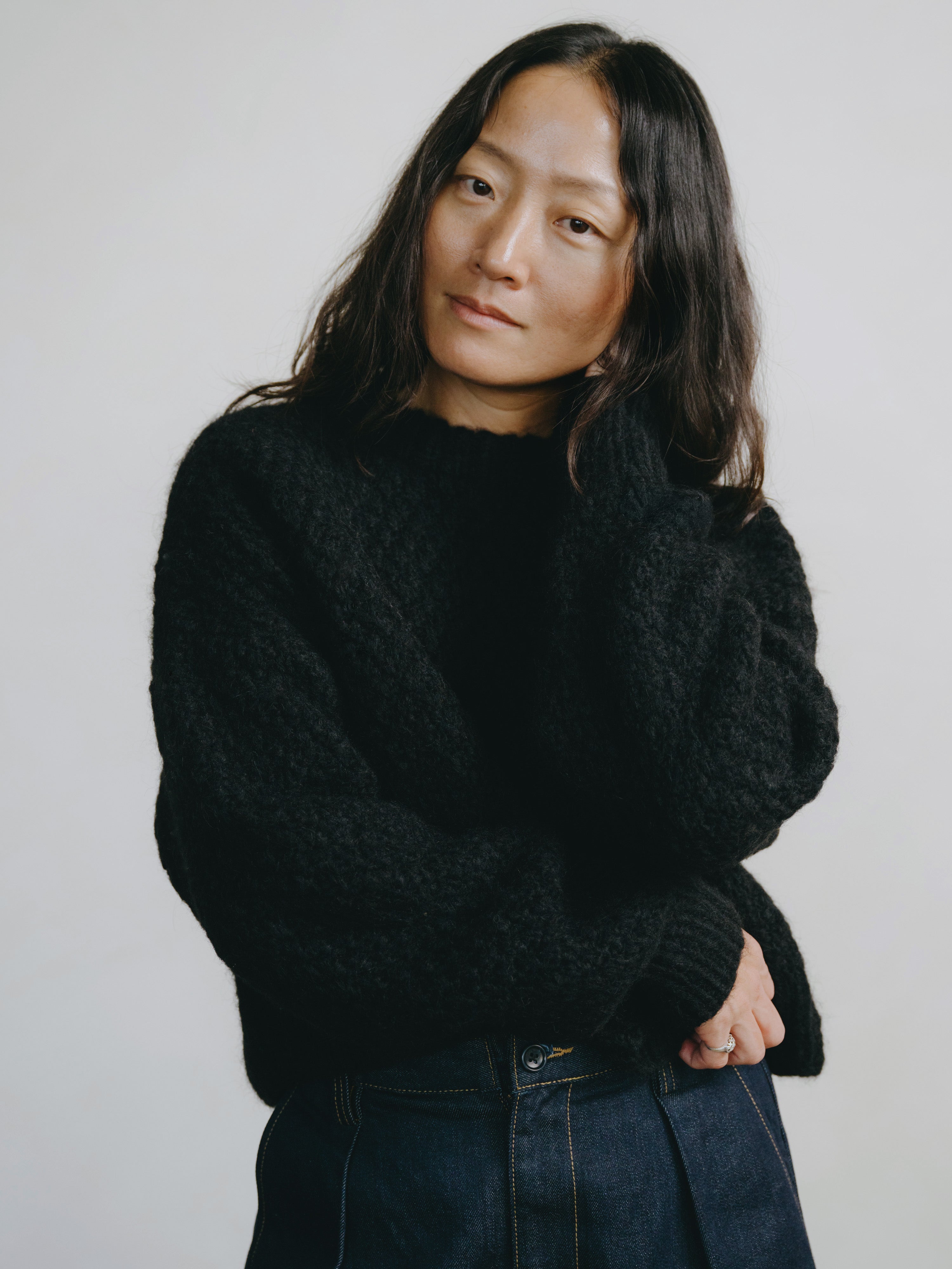 Gia Hand Knit Sweater, Alpaca Blend, Black