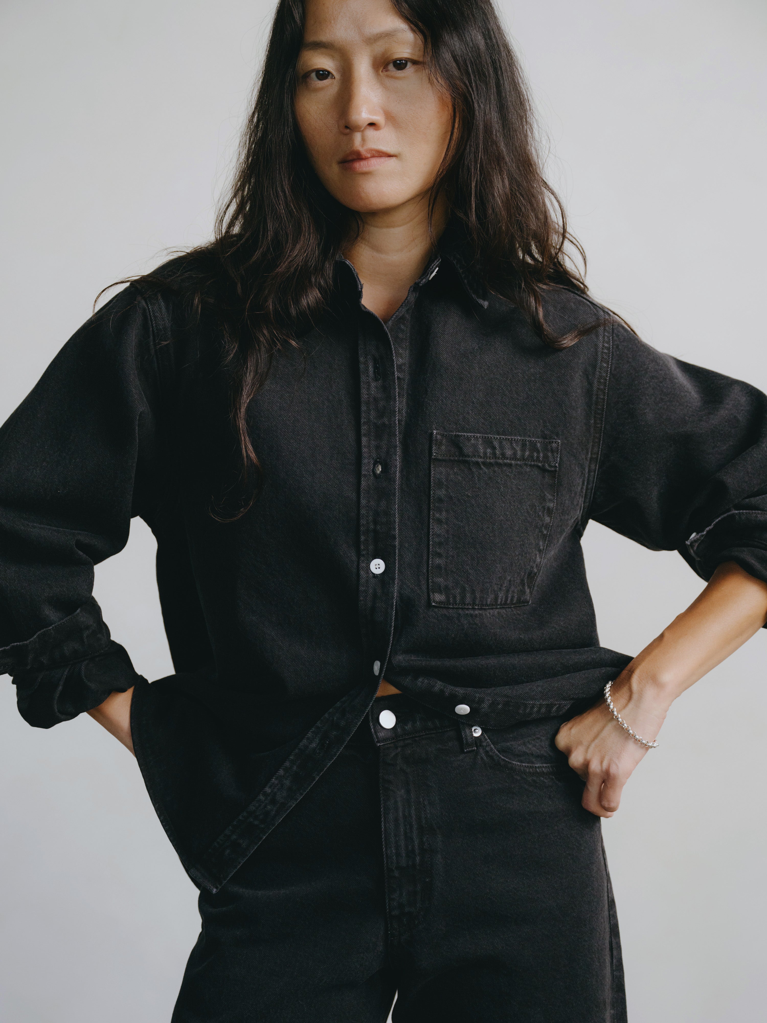 Denim Marcie Shirt, Recycled Denim, Vintage Black