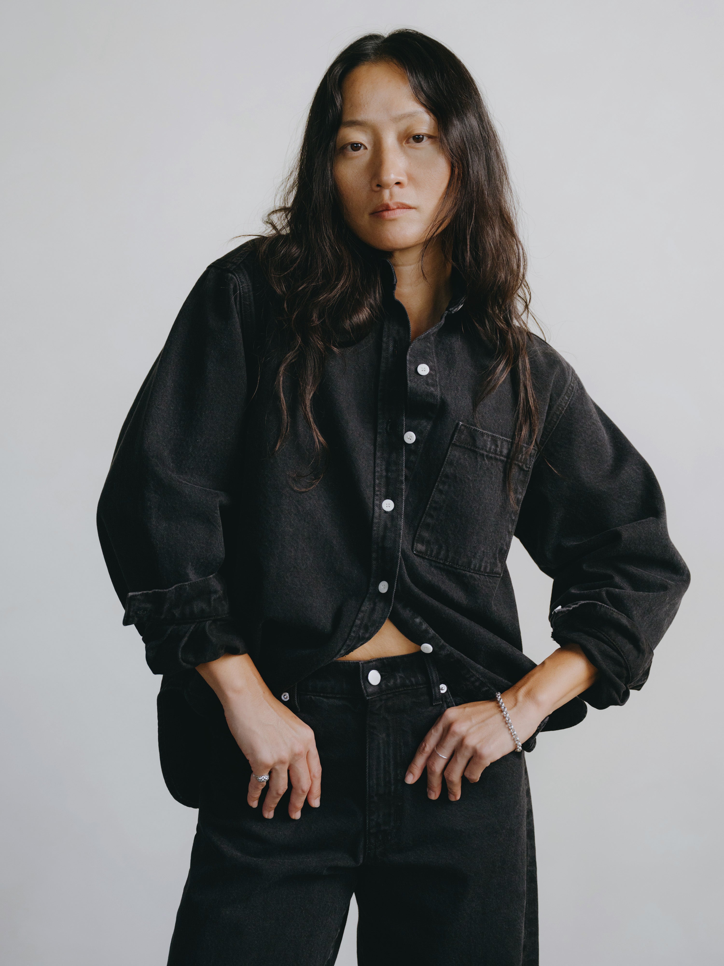 Denim Marcie Shirt, Recycled Denim, Vintage Black