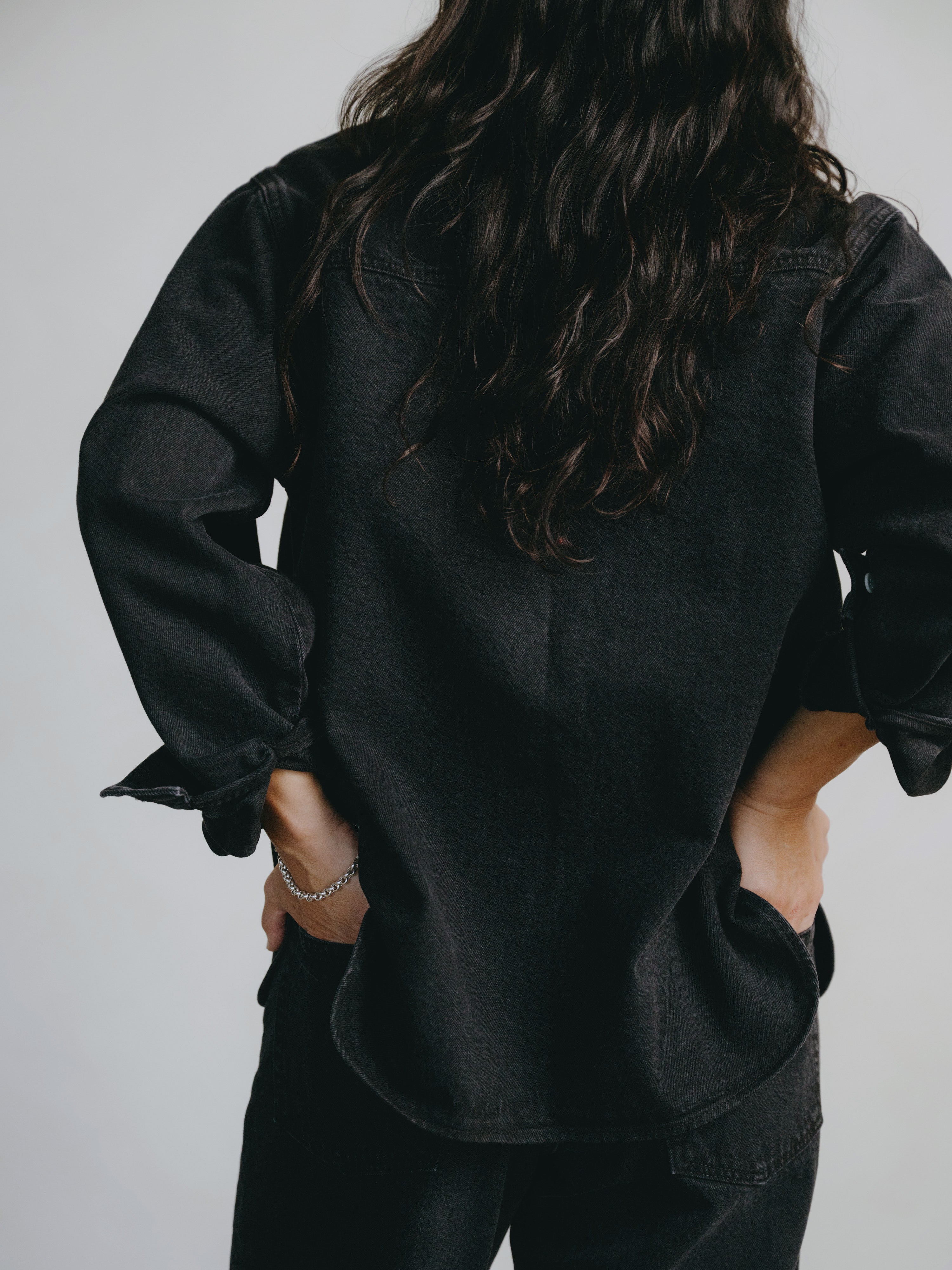 Denim Marcie Shirt, Recycled Denim, Vintage Black