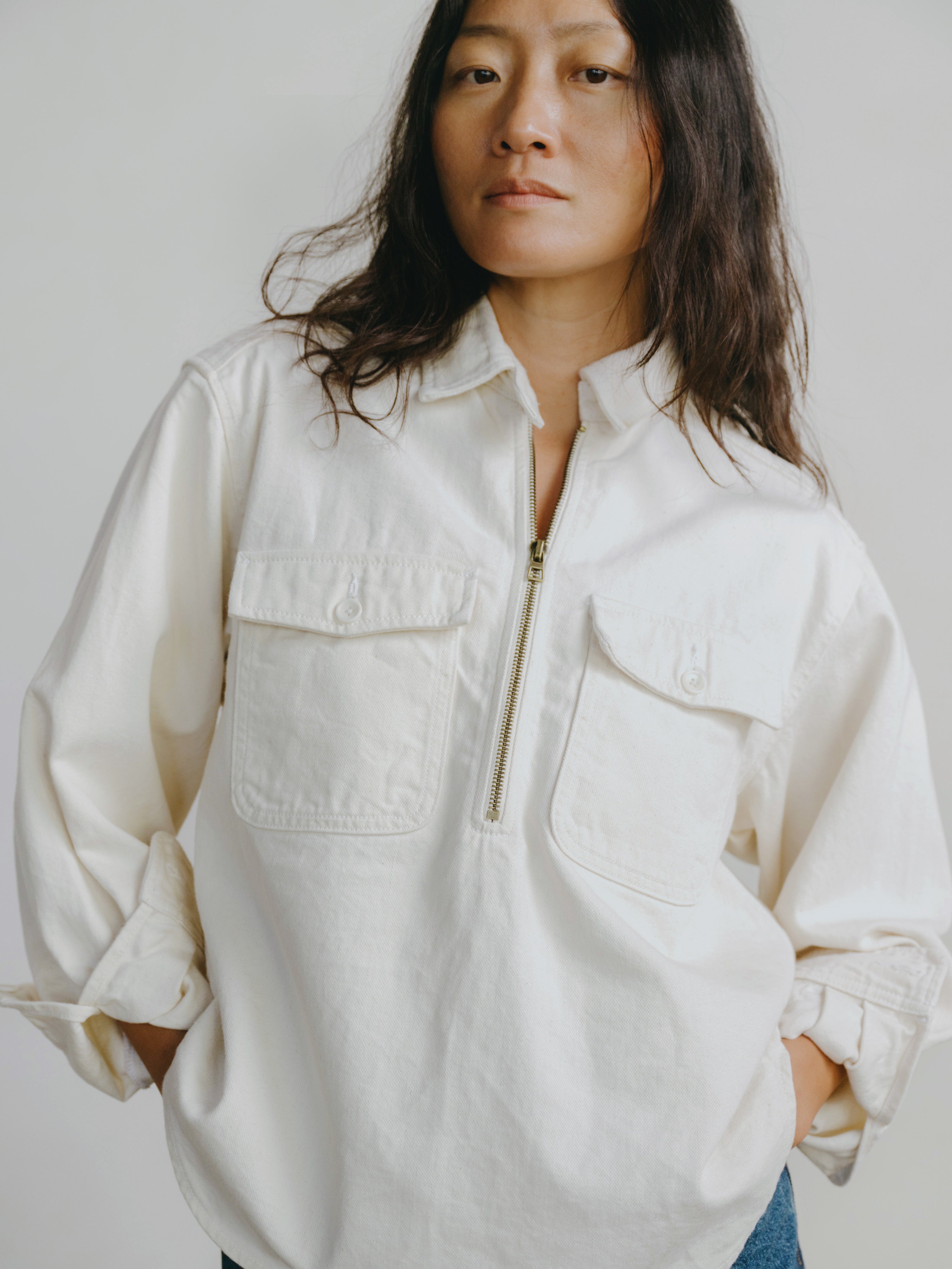 Zip Popover, Broken Twill, Putty