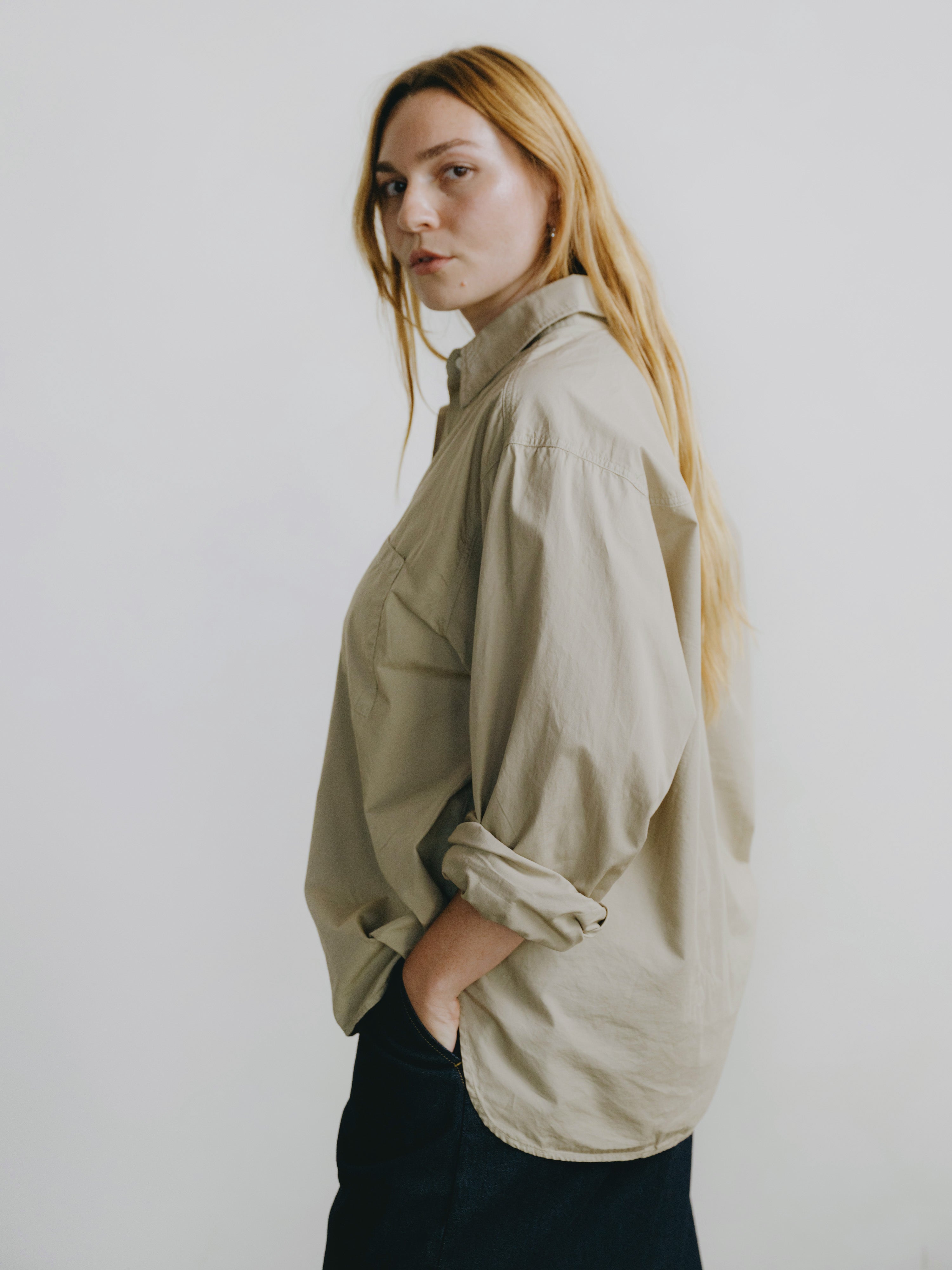 Marcie Shirt, Organic Poplin, Khaki