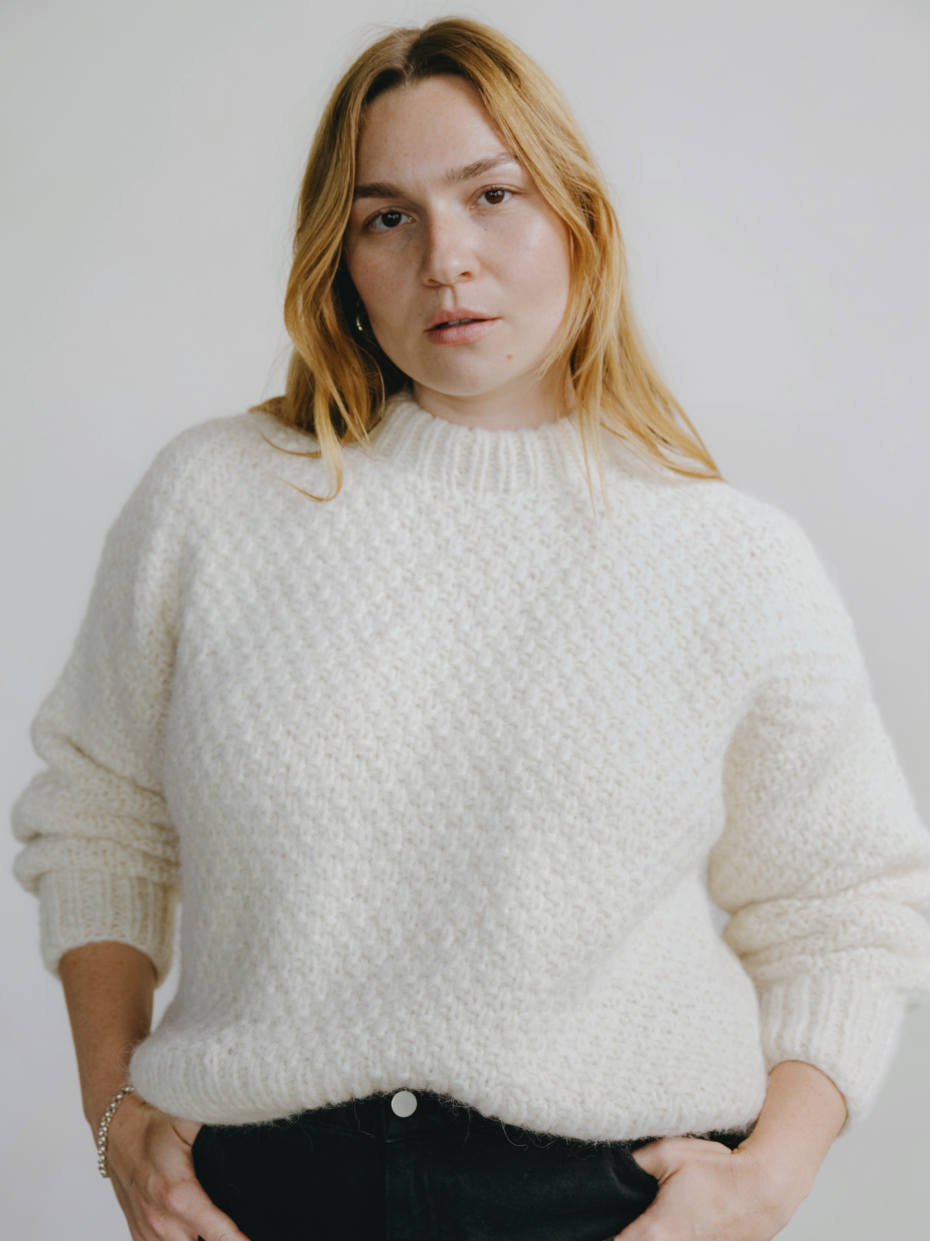 Gia Hand Knit Sweater, Alpaca Cotton, Cream