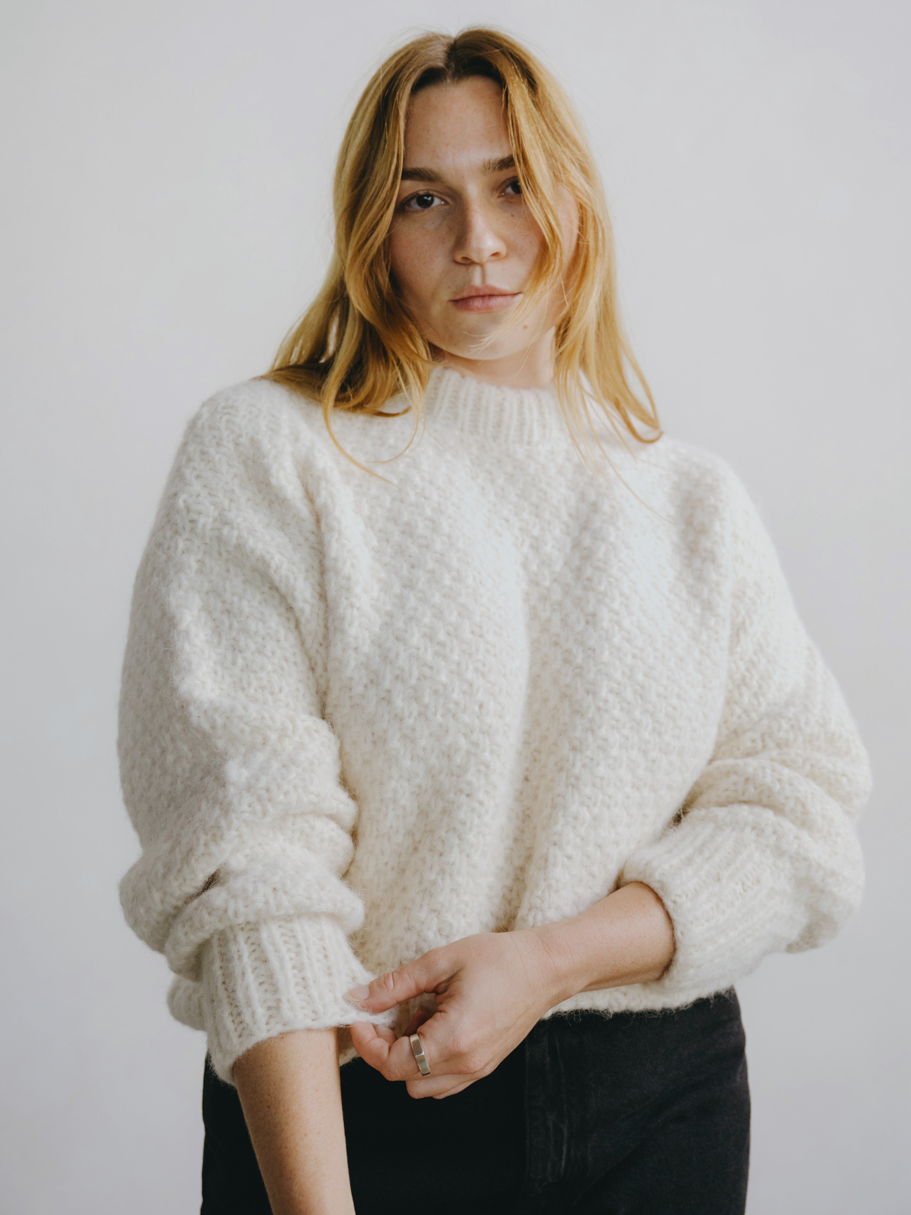 Gia Hand Knit Sweater, Alpaca Cotton, Cream