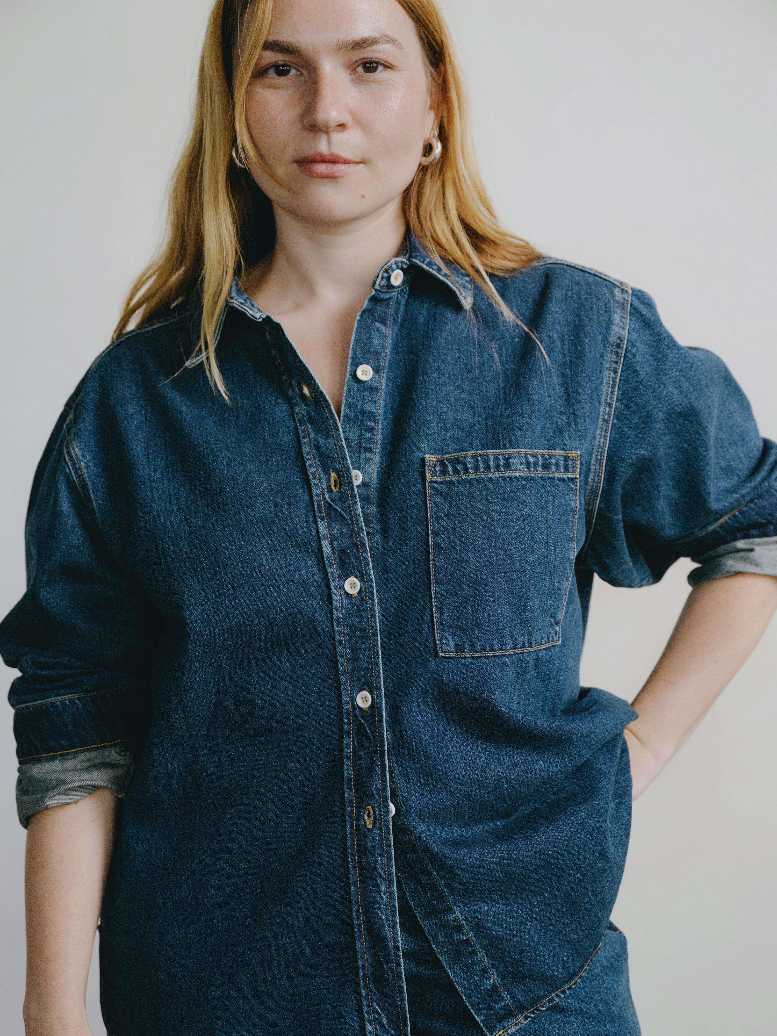Denim Marcie Shirt, Tencel Denim, Vintage Dark