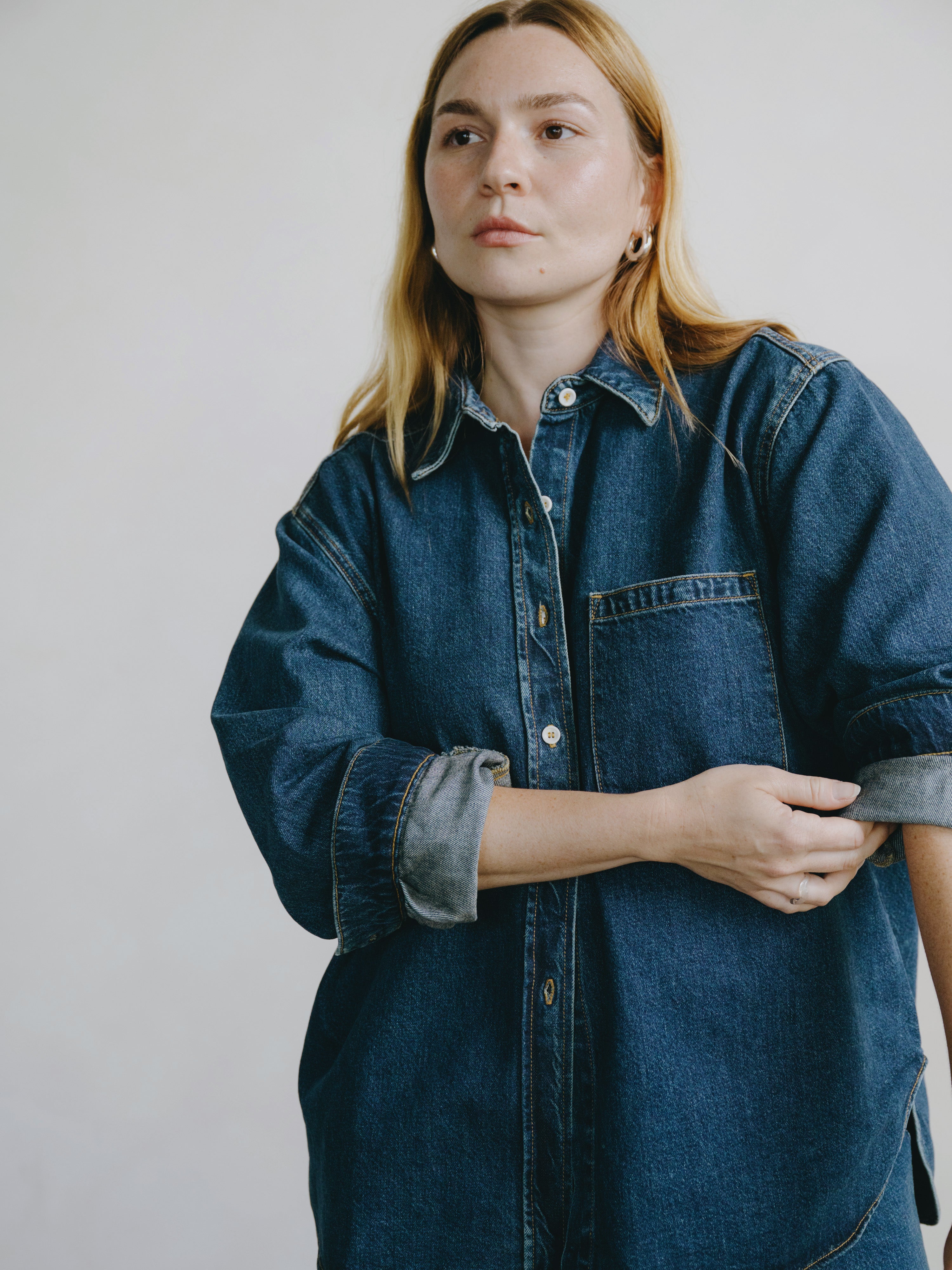Denim Marcie Shirt, Tencel Denim, Vintage Dark