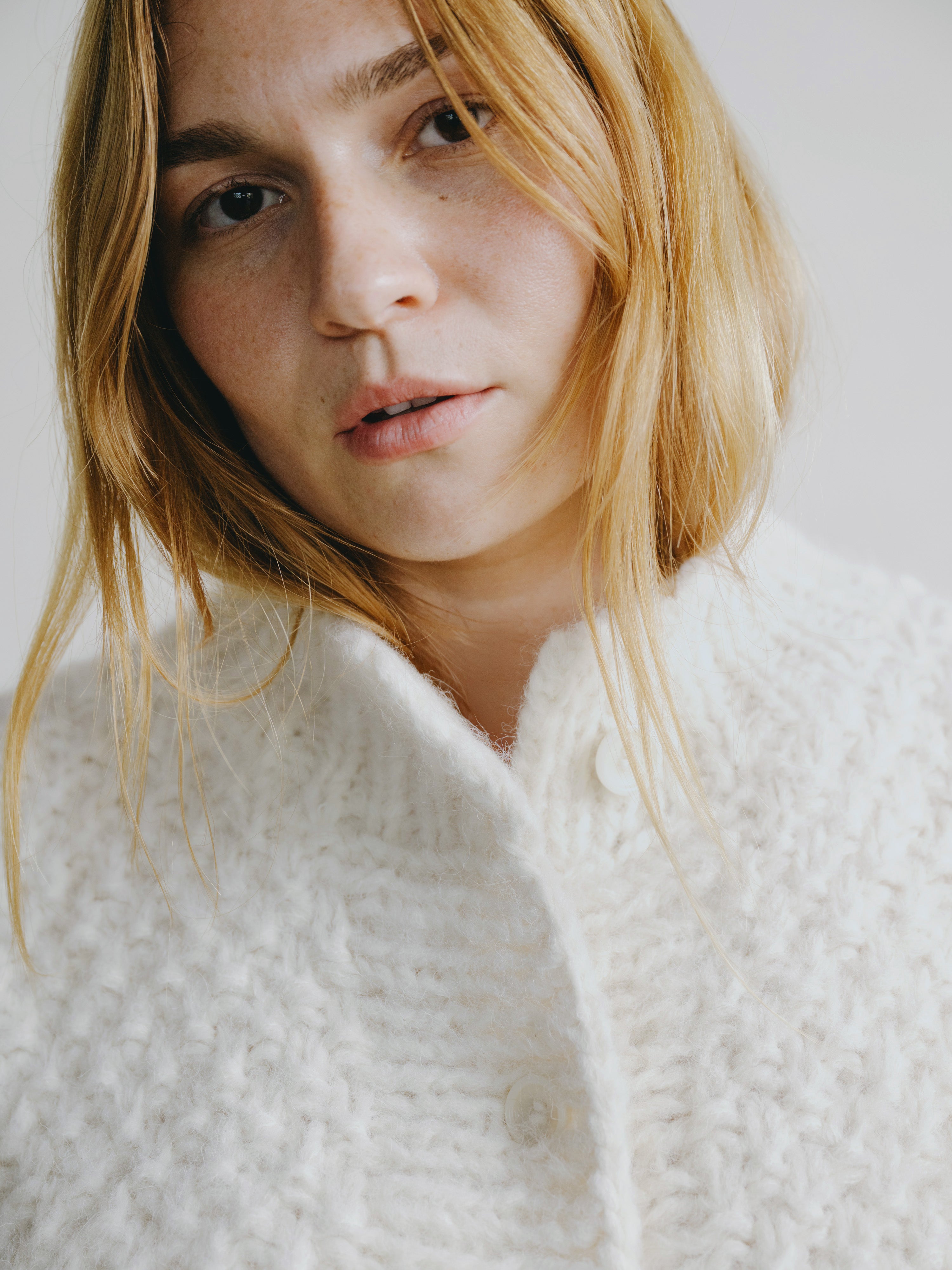 Bell Hand Knit Cardigan, Alpaca Cotton, Cream