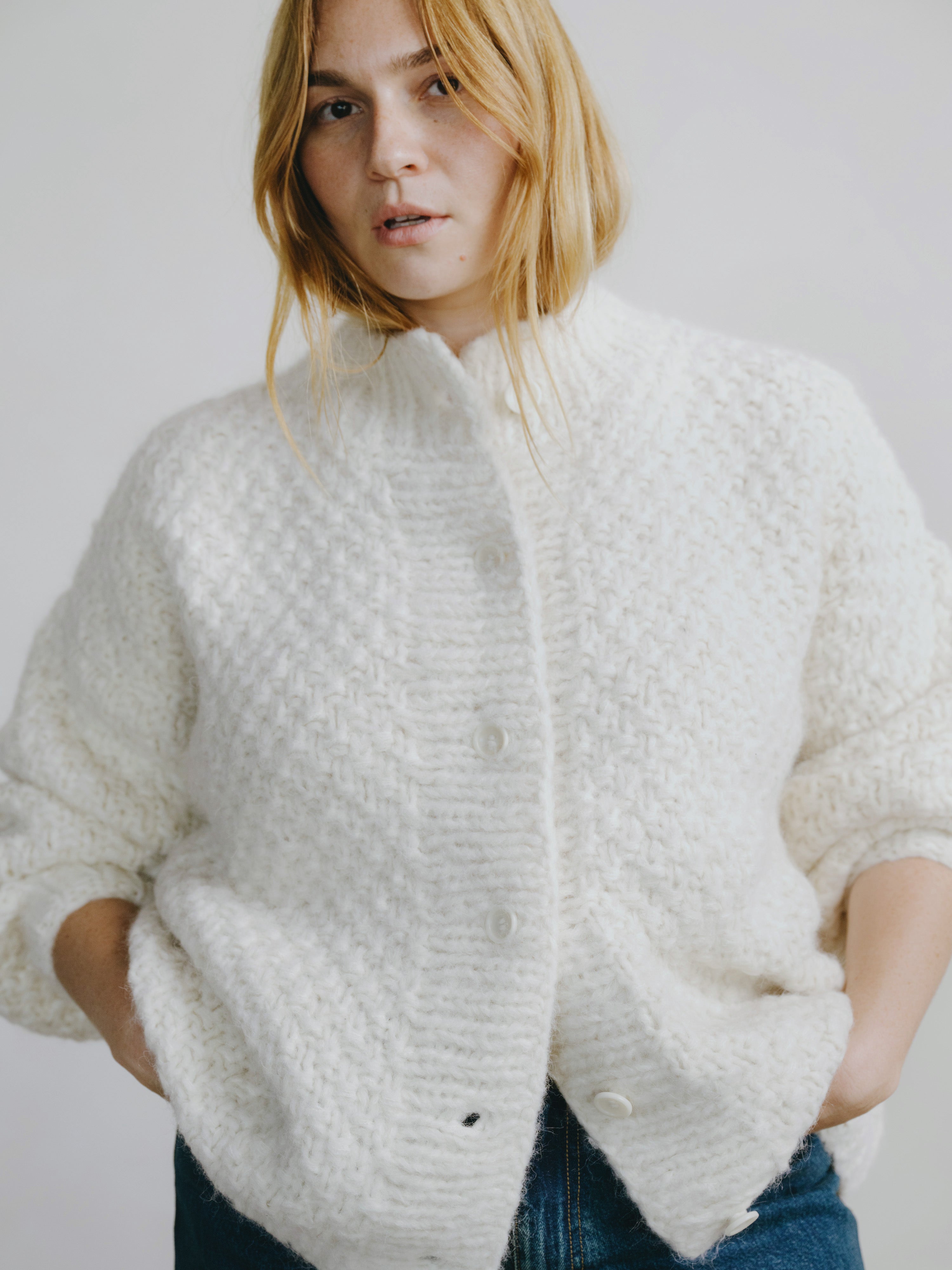 Bell Hand Knit Cardigan, Alpaca Cotton, Cream