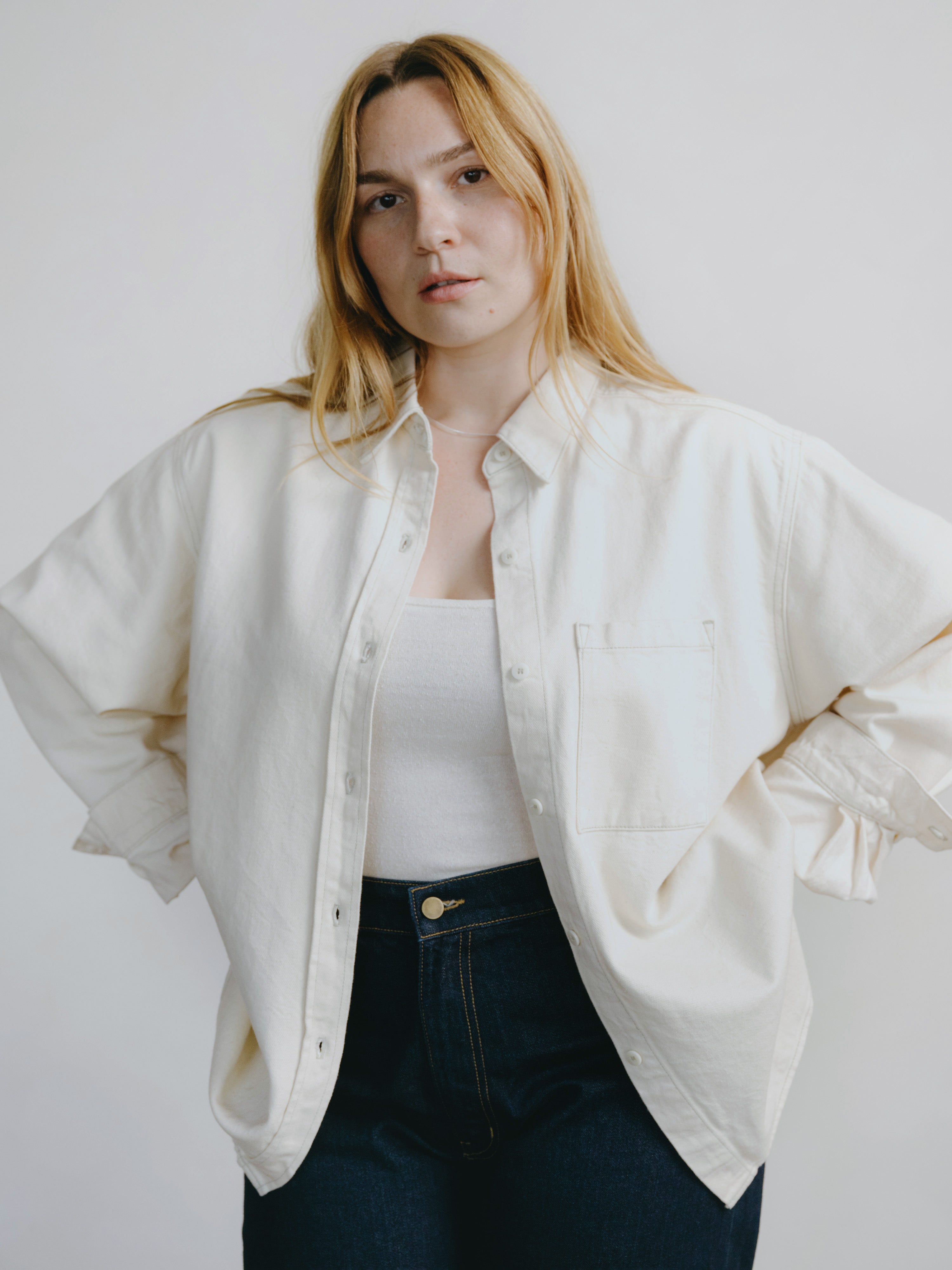 Denim Marcie Shirt, Broken Twill, Putty