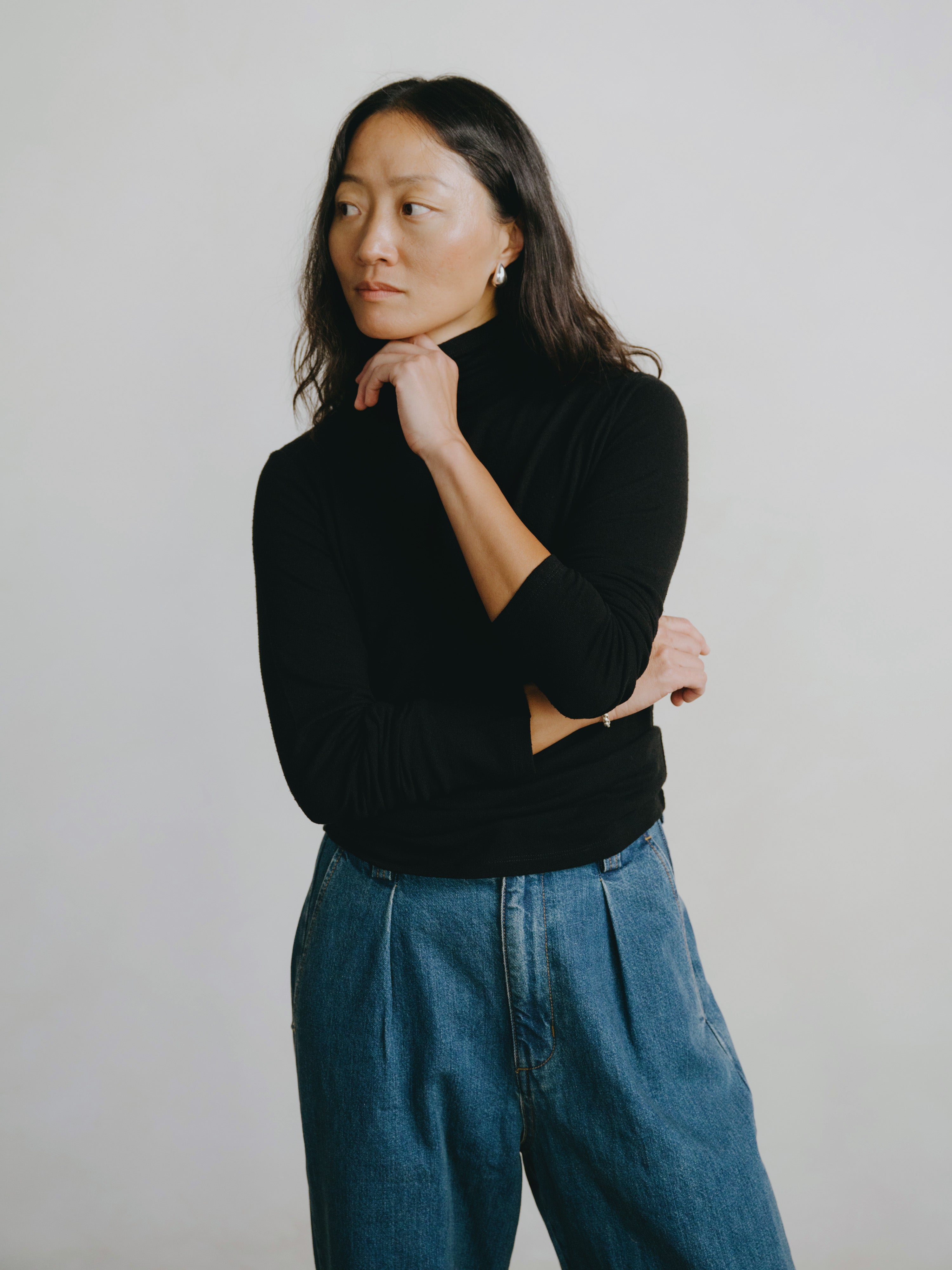 Marianne Turtleneck, Regen Silk Noil Jersey, Black