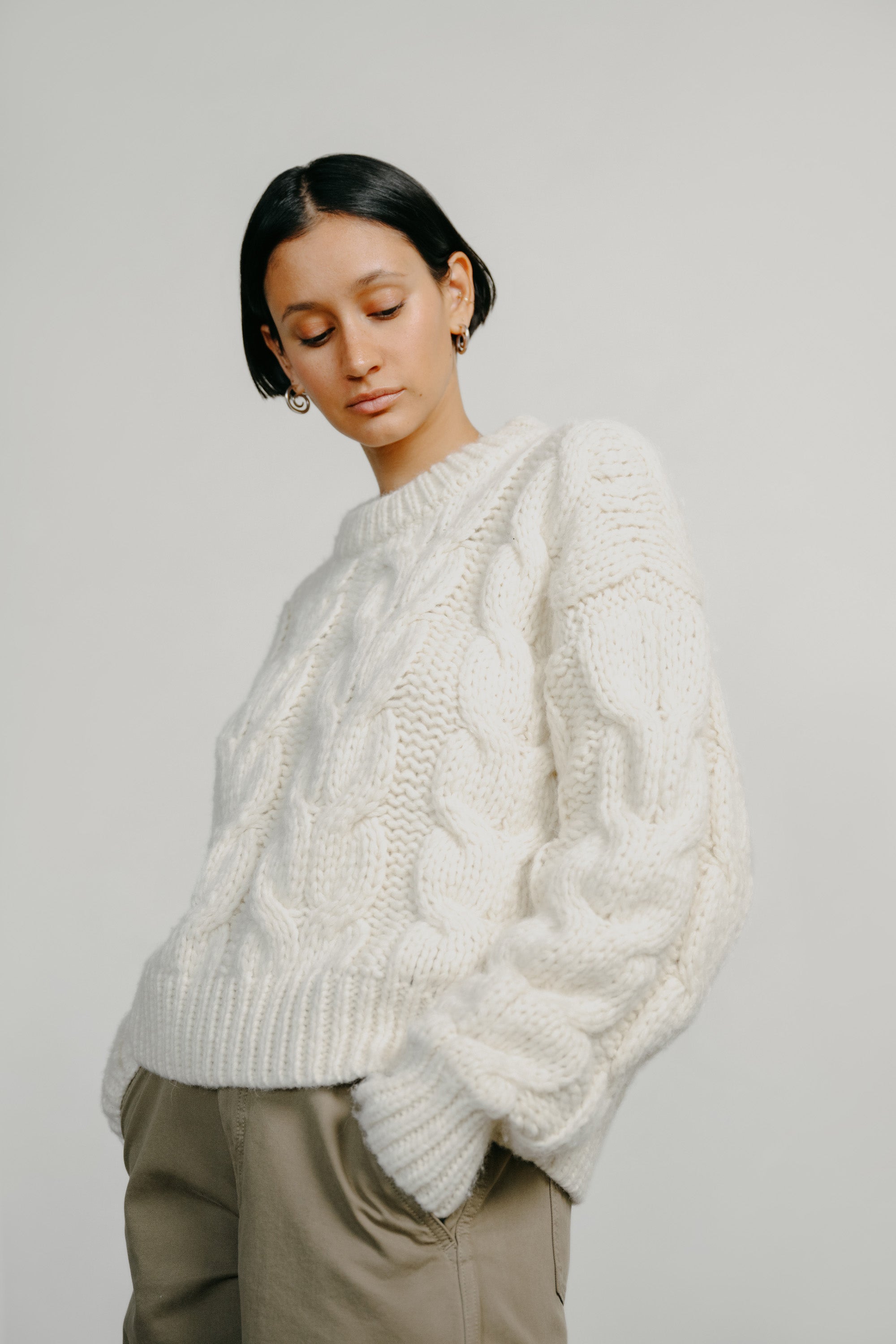 Esme Cable Crew, Alpaca Cotton, Cream