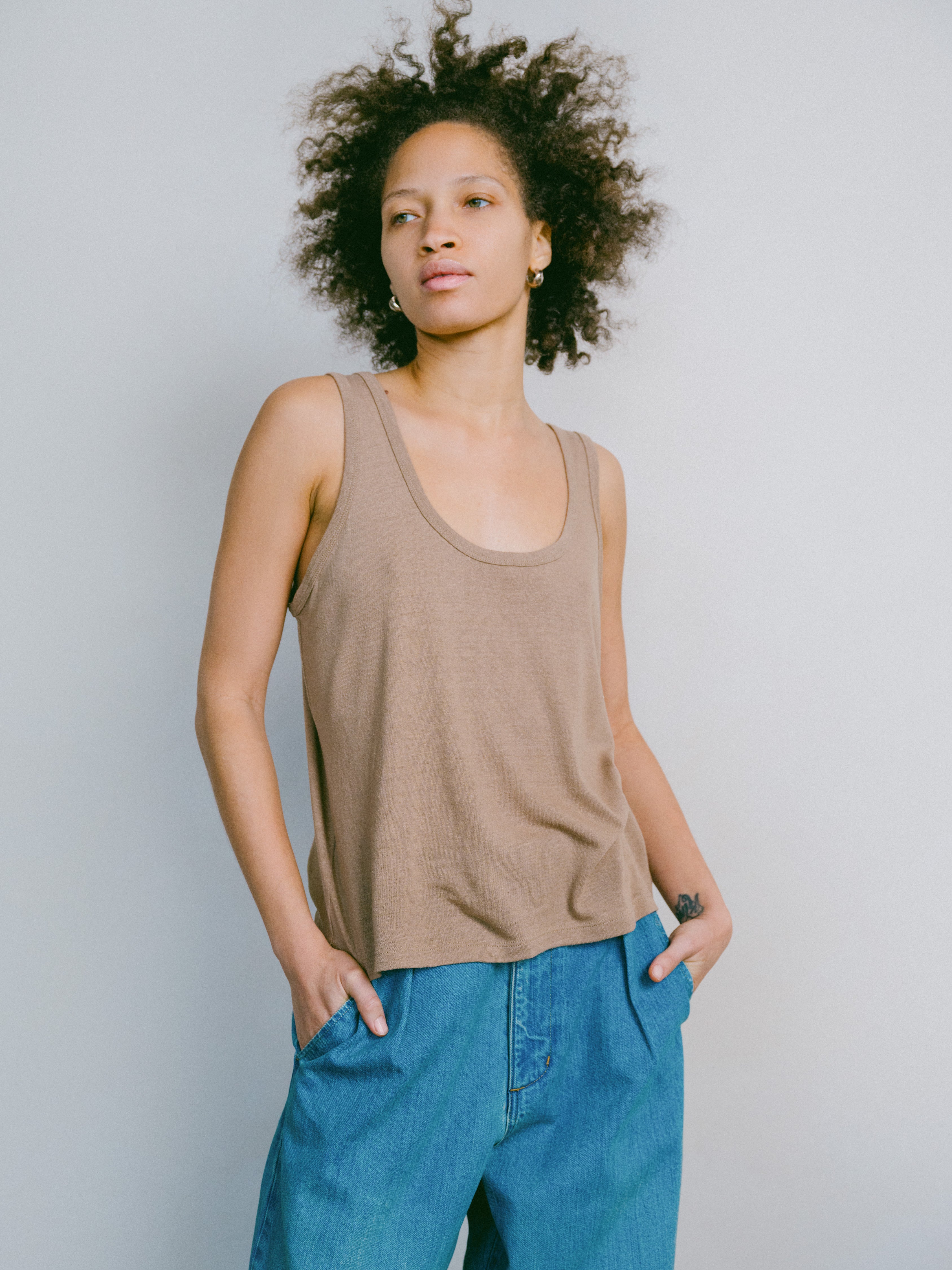Scoop Tank, Regen Silk Noil Jersey, Tea