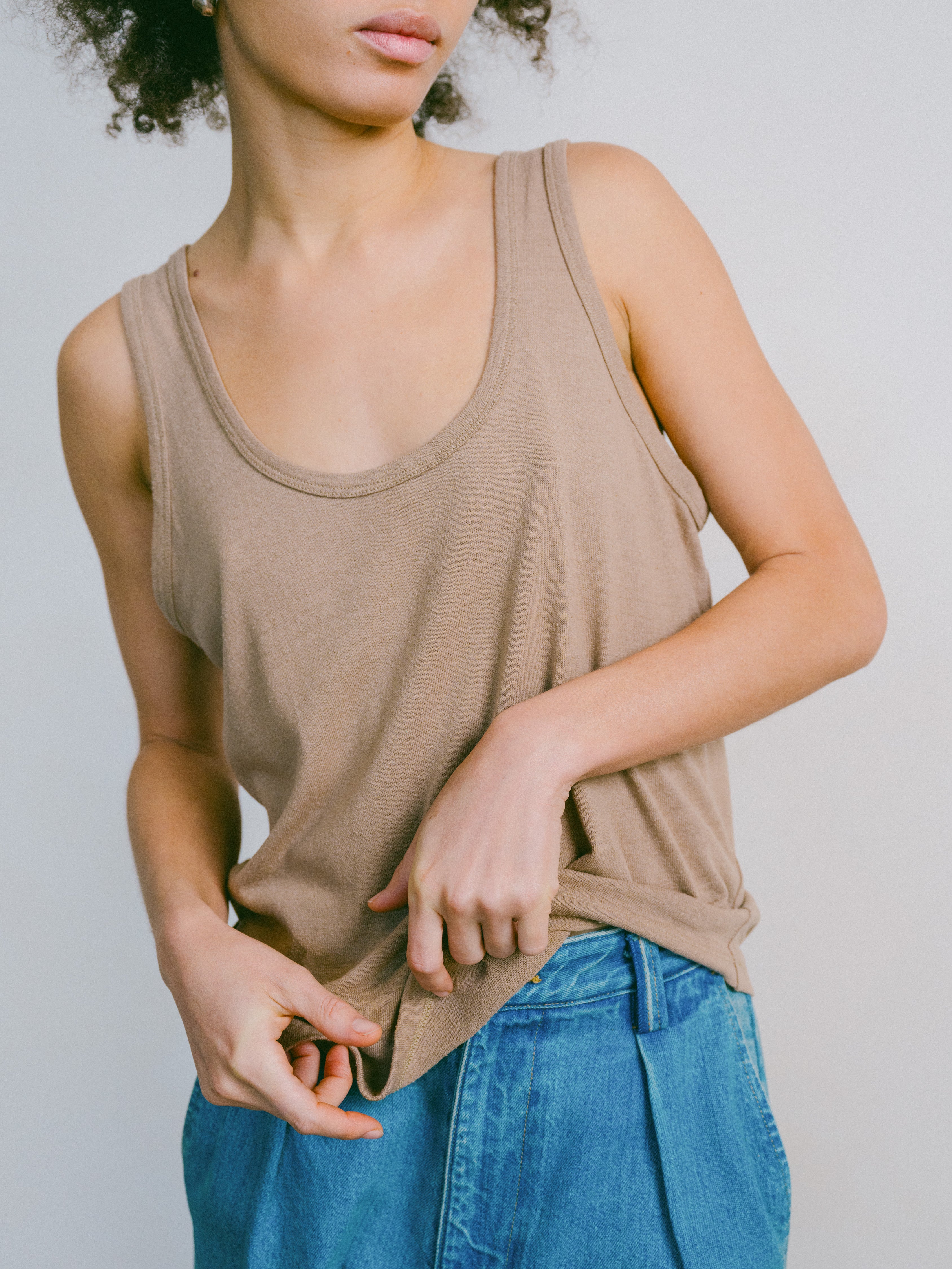 Scoop Tank, Regen Silk Noil Jersey, Tea