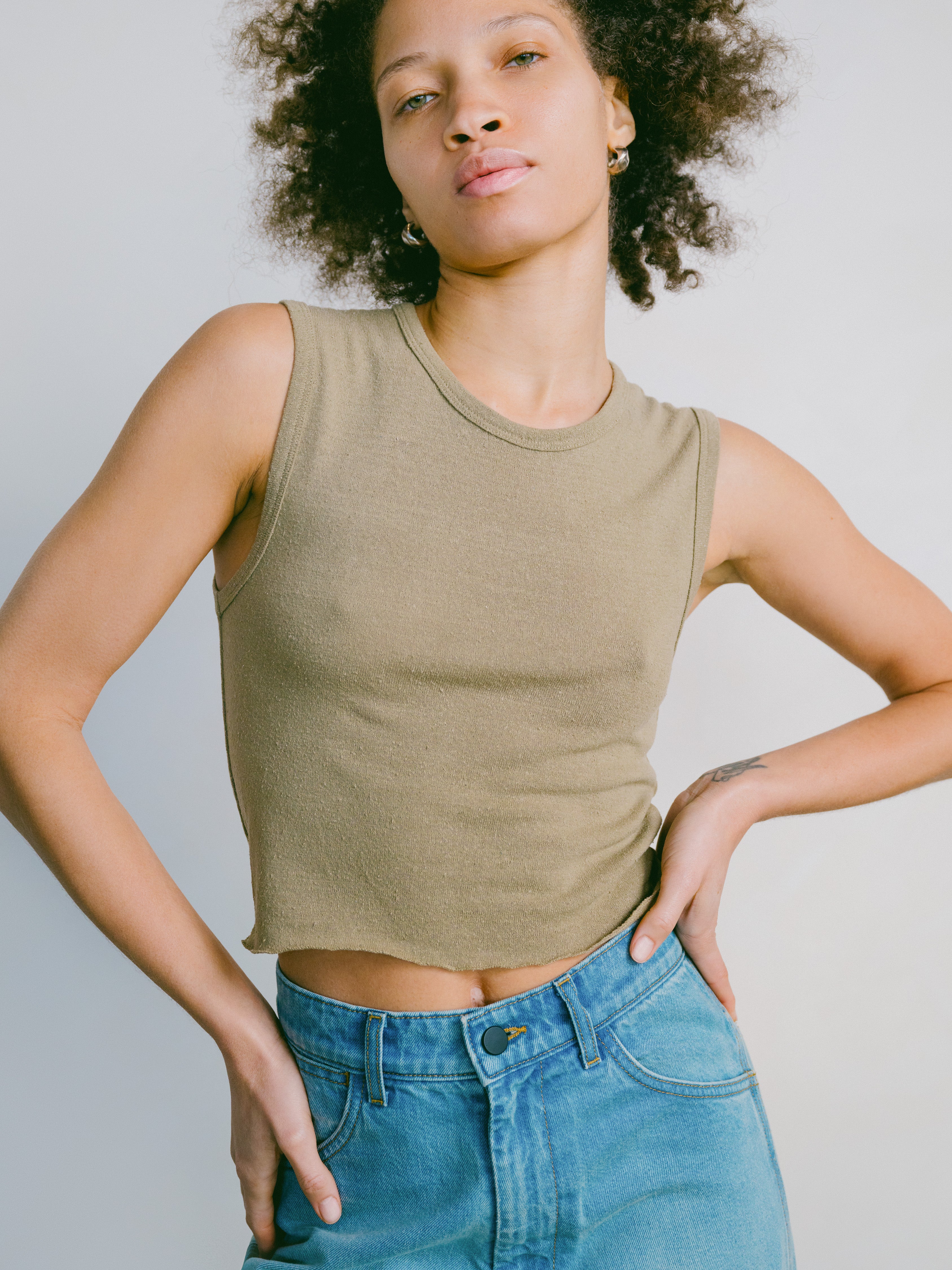 Tasi Crop, Regen Silk Noil Jersey, Sage