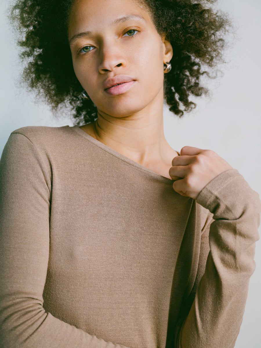 Classic Long Sleeve, Regen Silk Noil Jersey, Tea