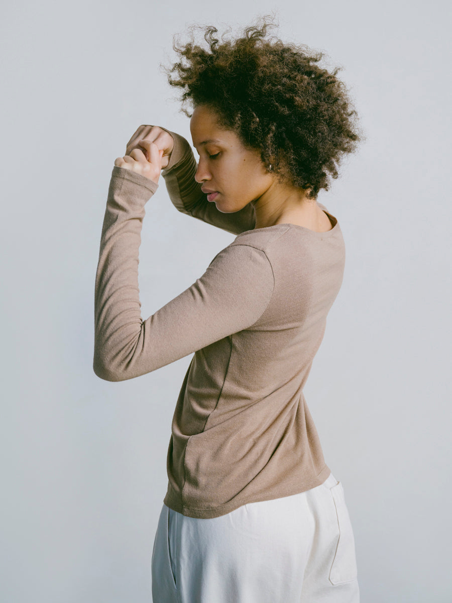 Classic Long Sleeve, Regen Silk Noil Jersey, Tea