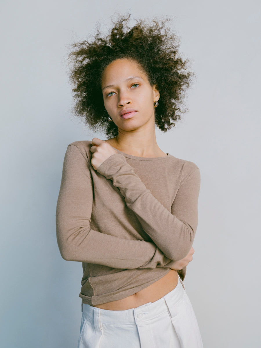 Classic Long Sleeve, Regen Silk Noil Jersey, Tea