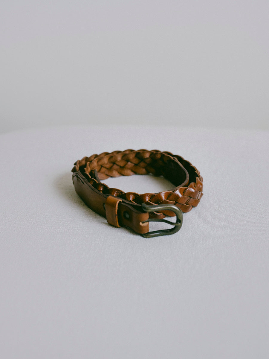Braided Belt, Leather, Brown