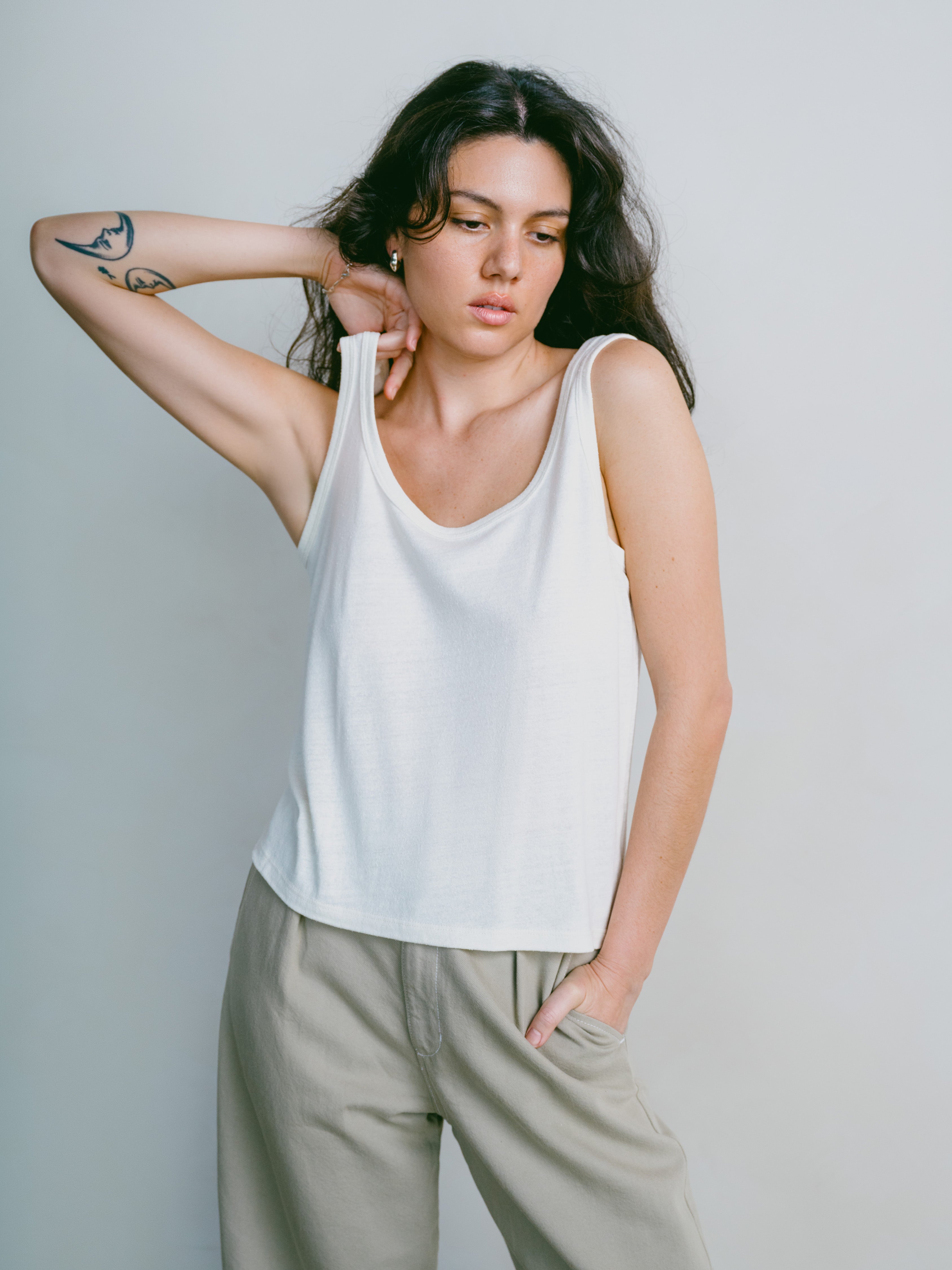 Scoop Tank, Regen Silk Noil Jersey, Natural