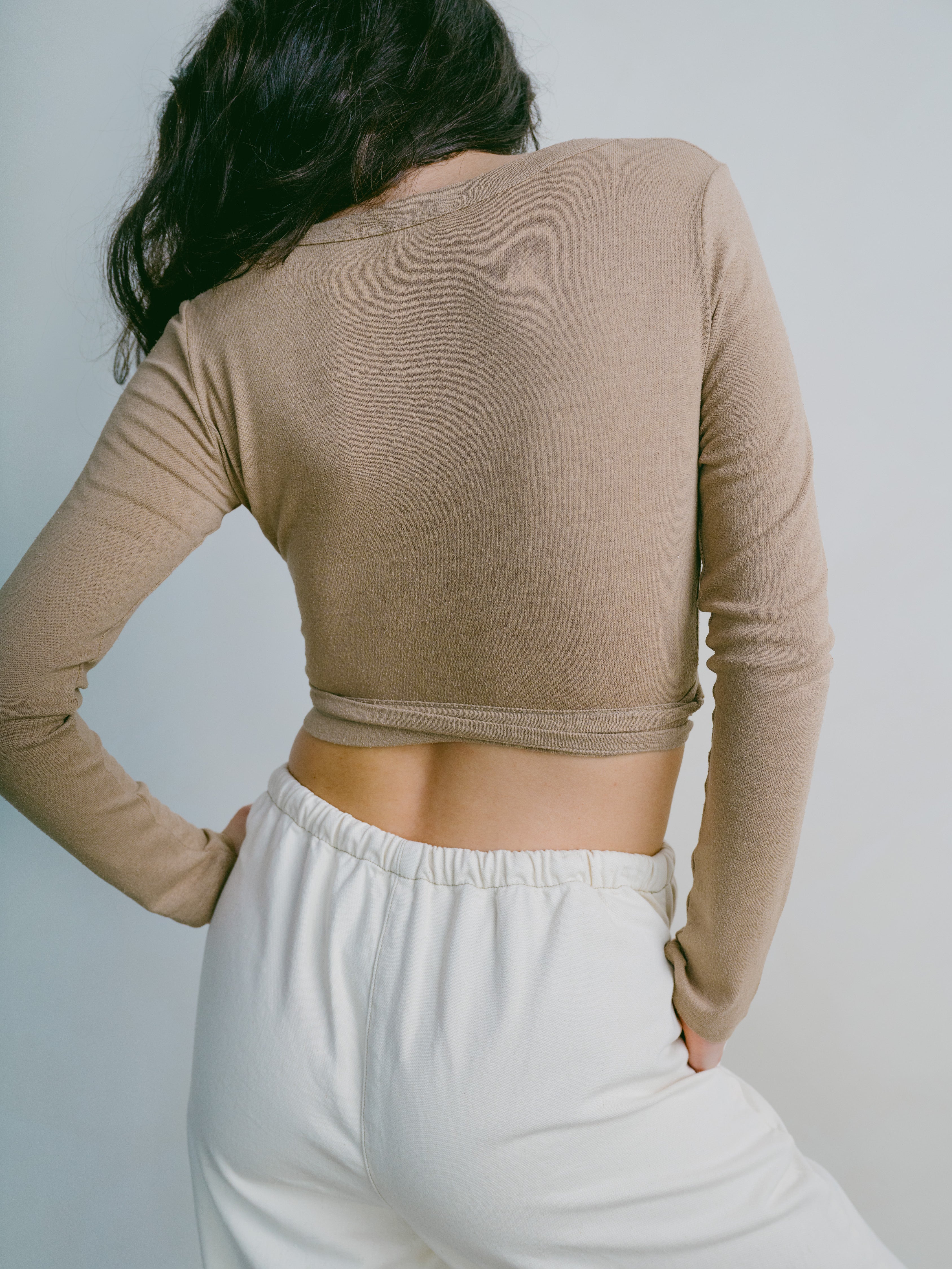 Dance Wrap Top, Regen Silk Noil Jersey, Tea