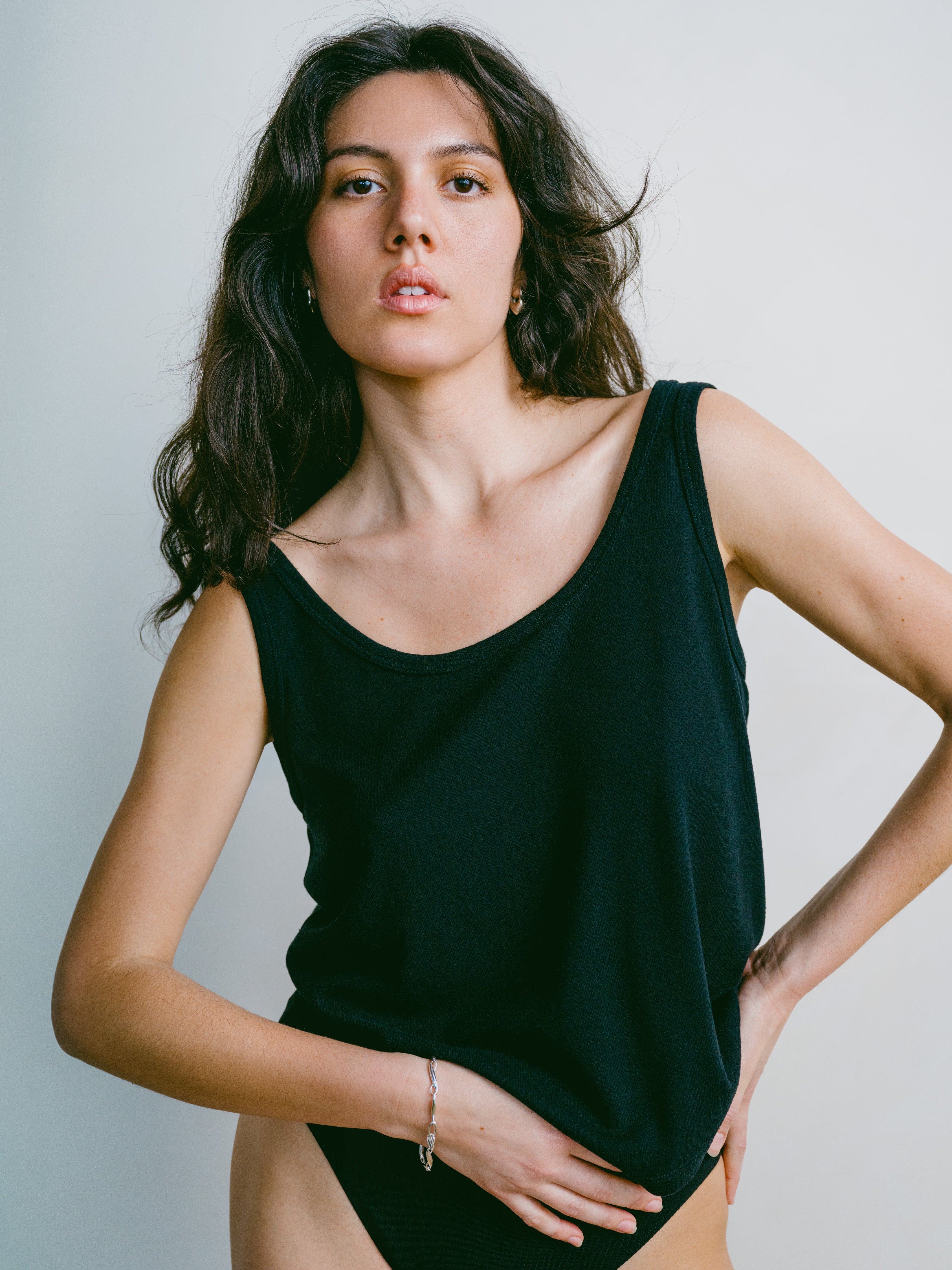 Scoop Tank, Regen Silk Noil Jersey, Black