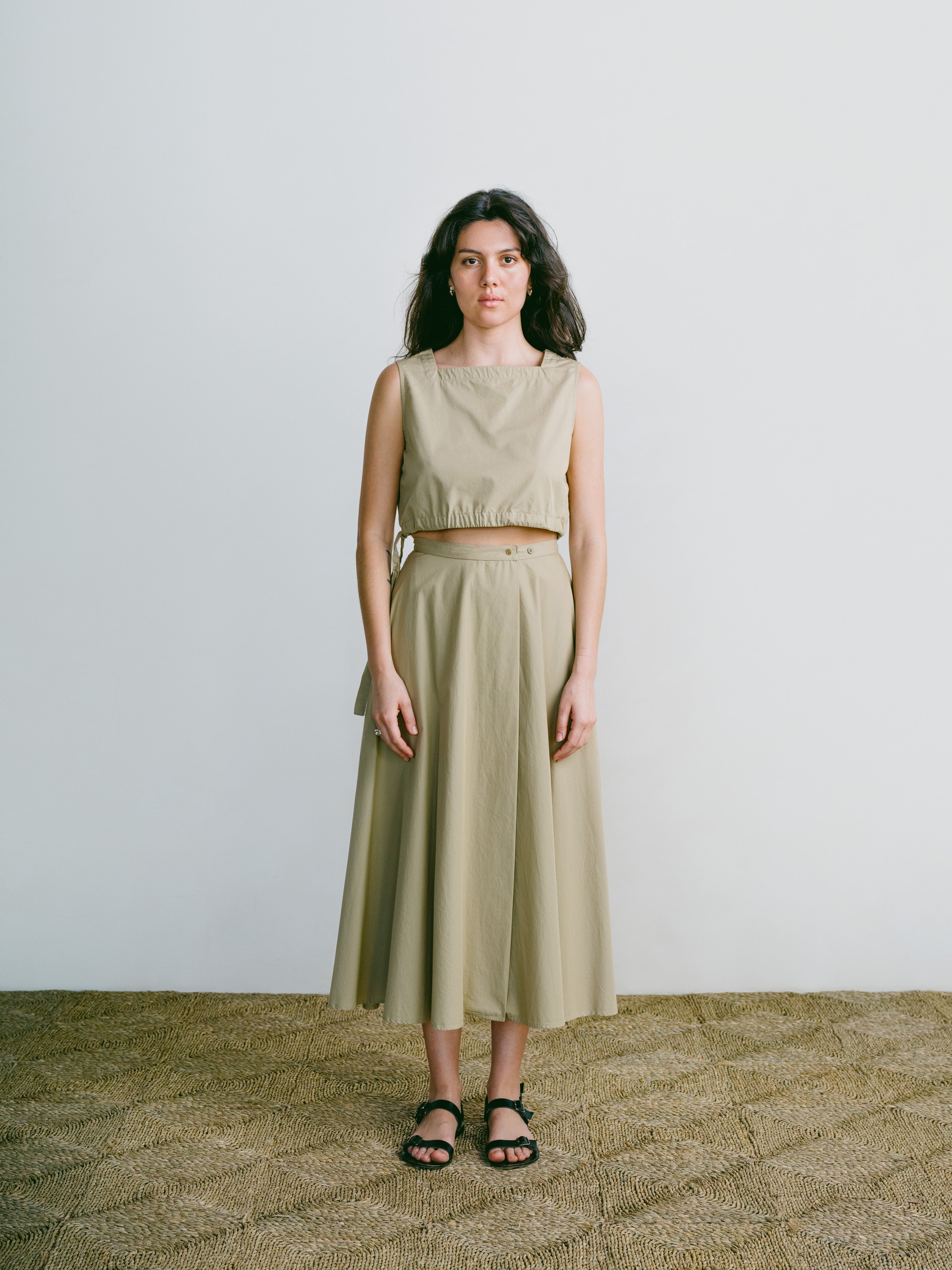Bennett Skirt, Organic Poplin, Khaki