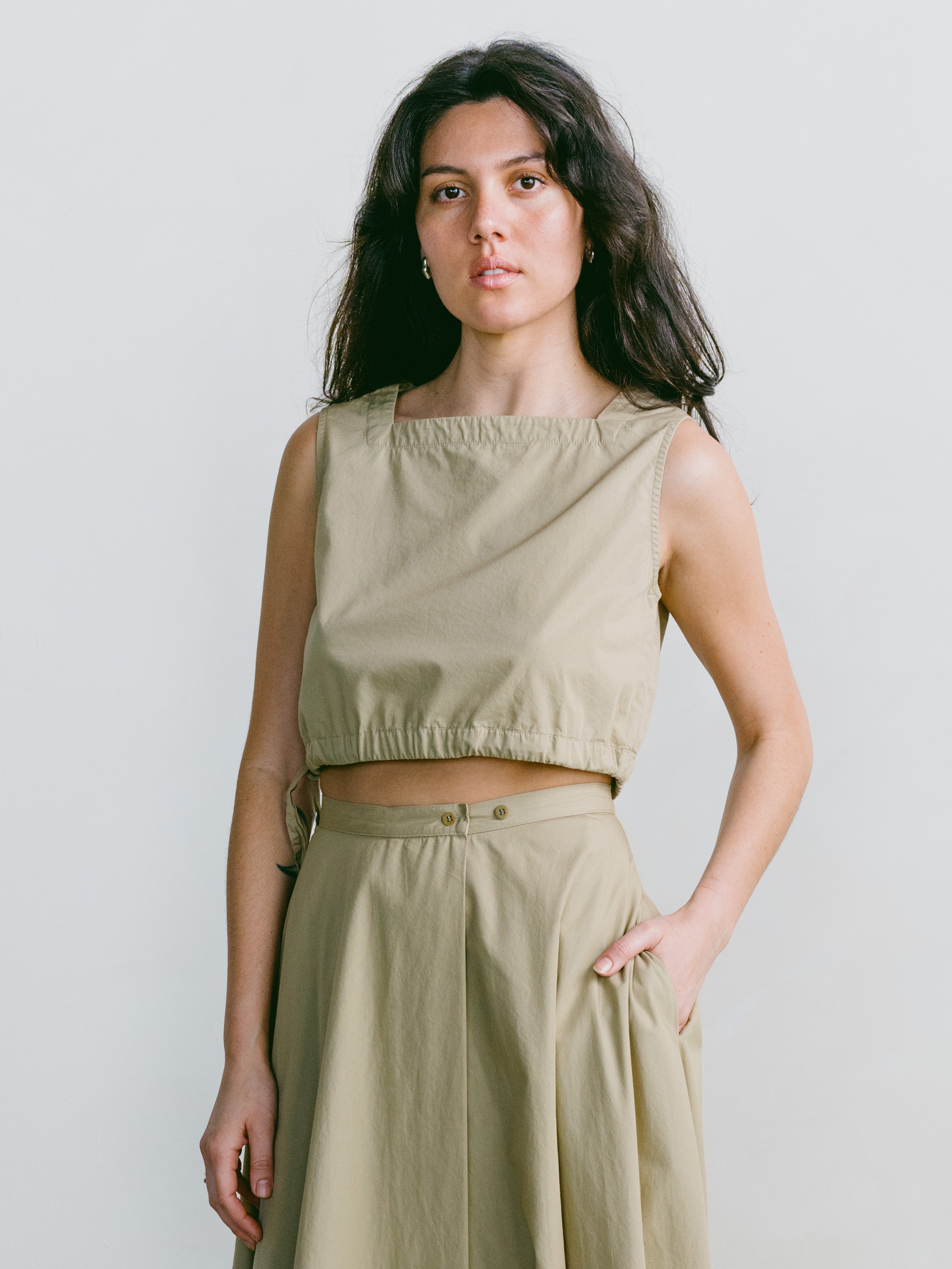 Karu Top, Organic Poplin, Khaki
