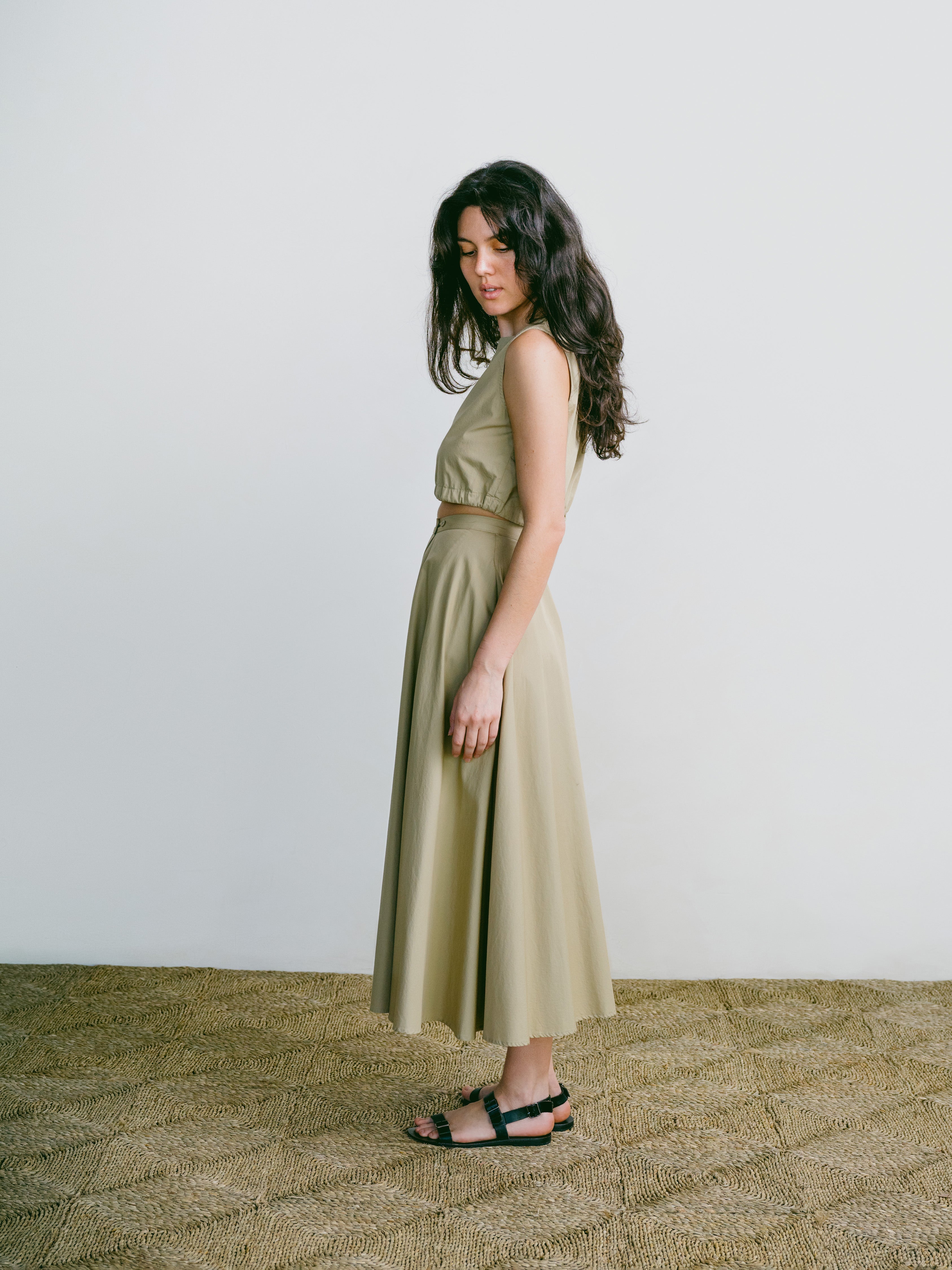 Bennett Skirt, Organic Poplin, Khaki