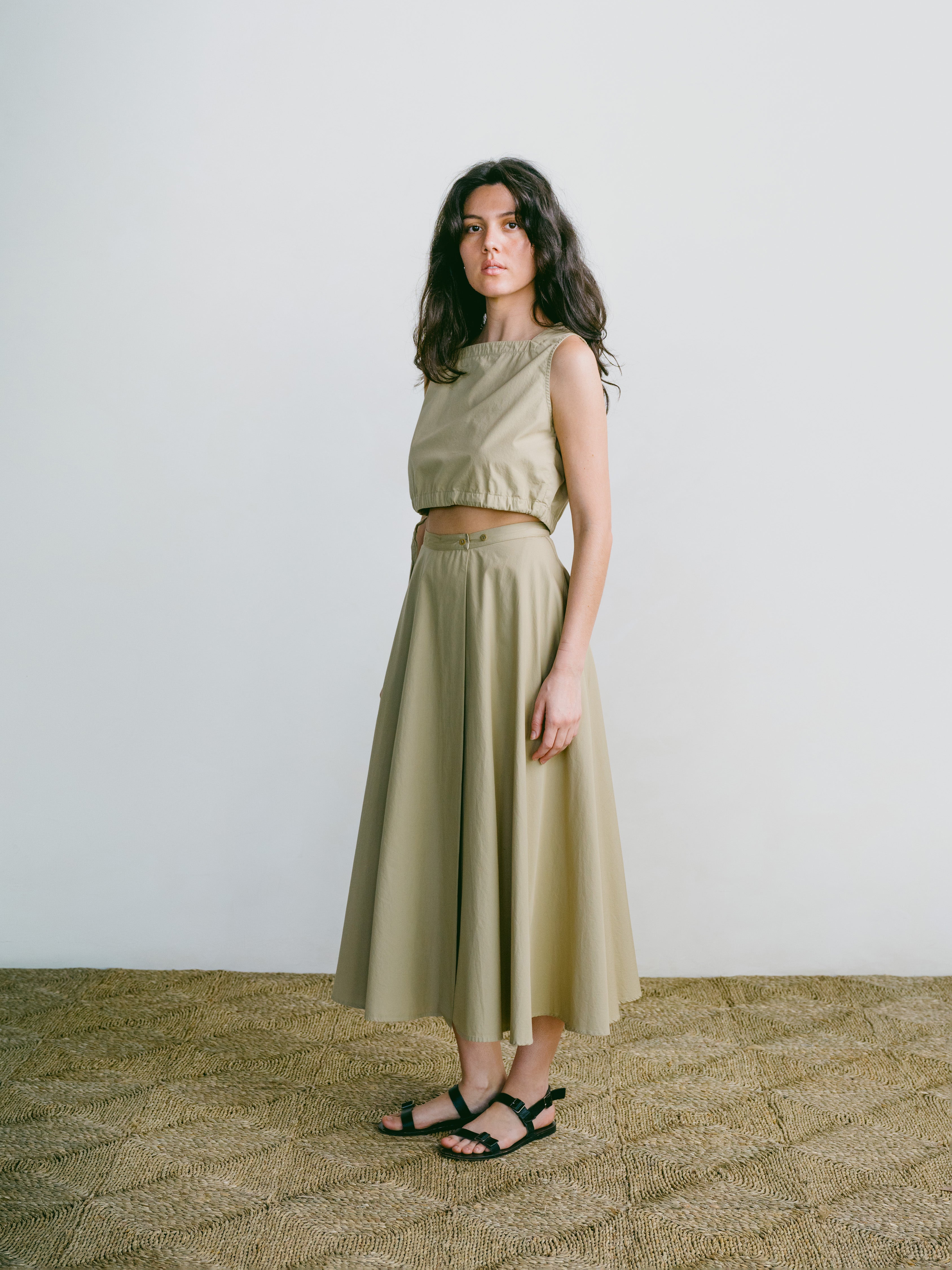Bennett Skirt, Organic Poplin, Khaki