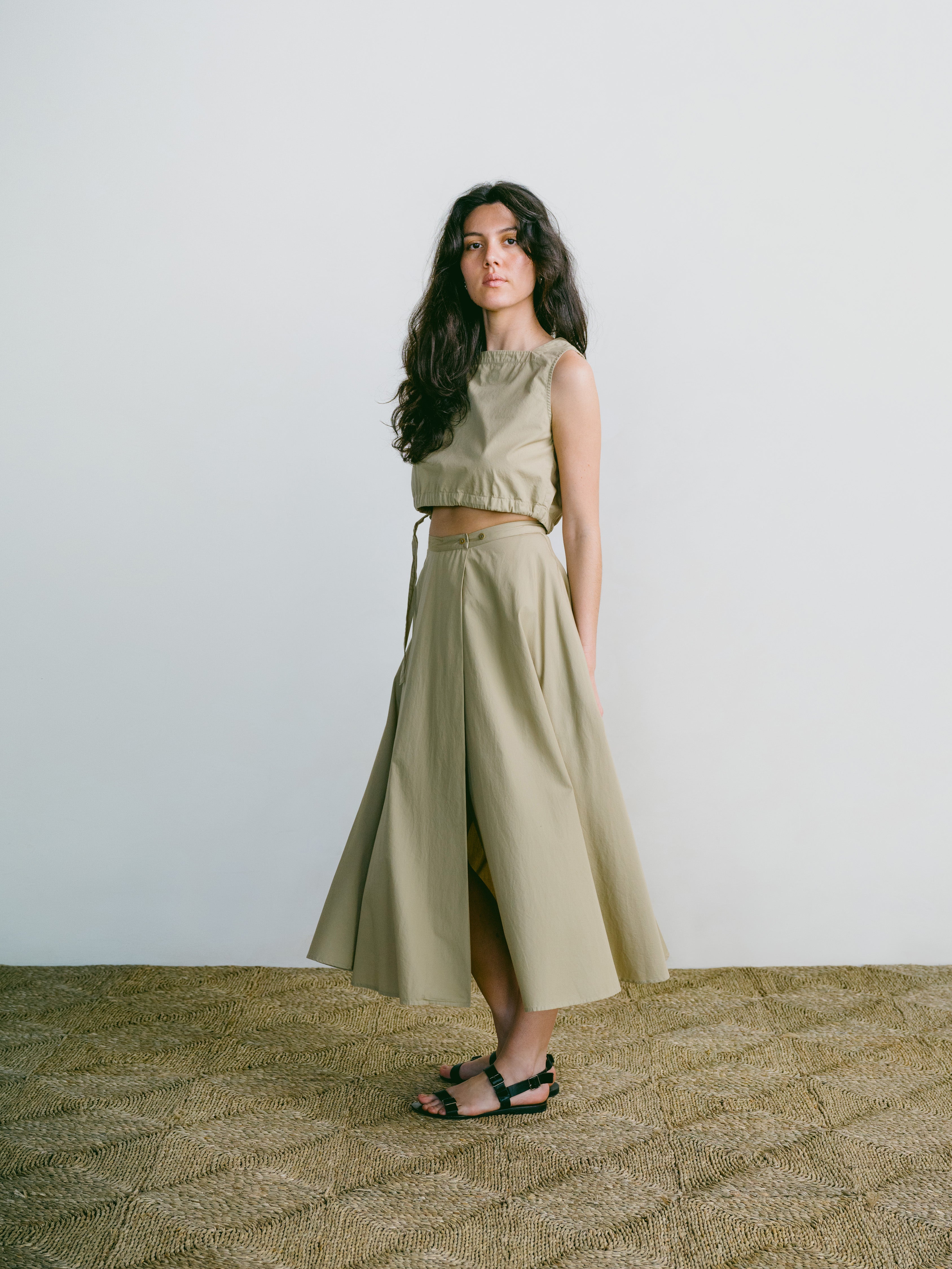 Bennett Skirt, Organic Poplin, Khaki