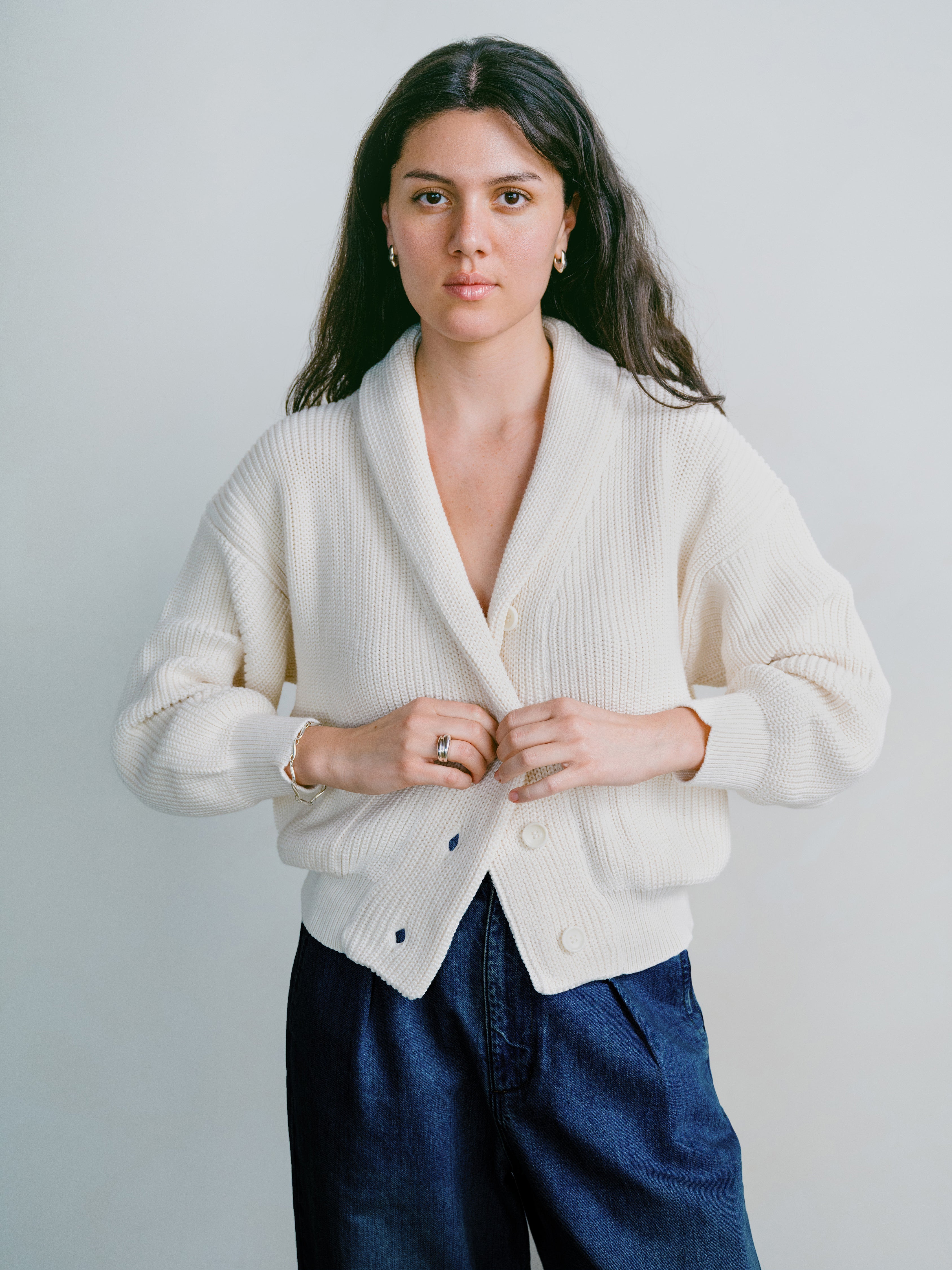 Sloan Cardigan, Organic Tanguis Cotton, Ecru