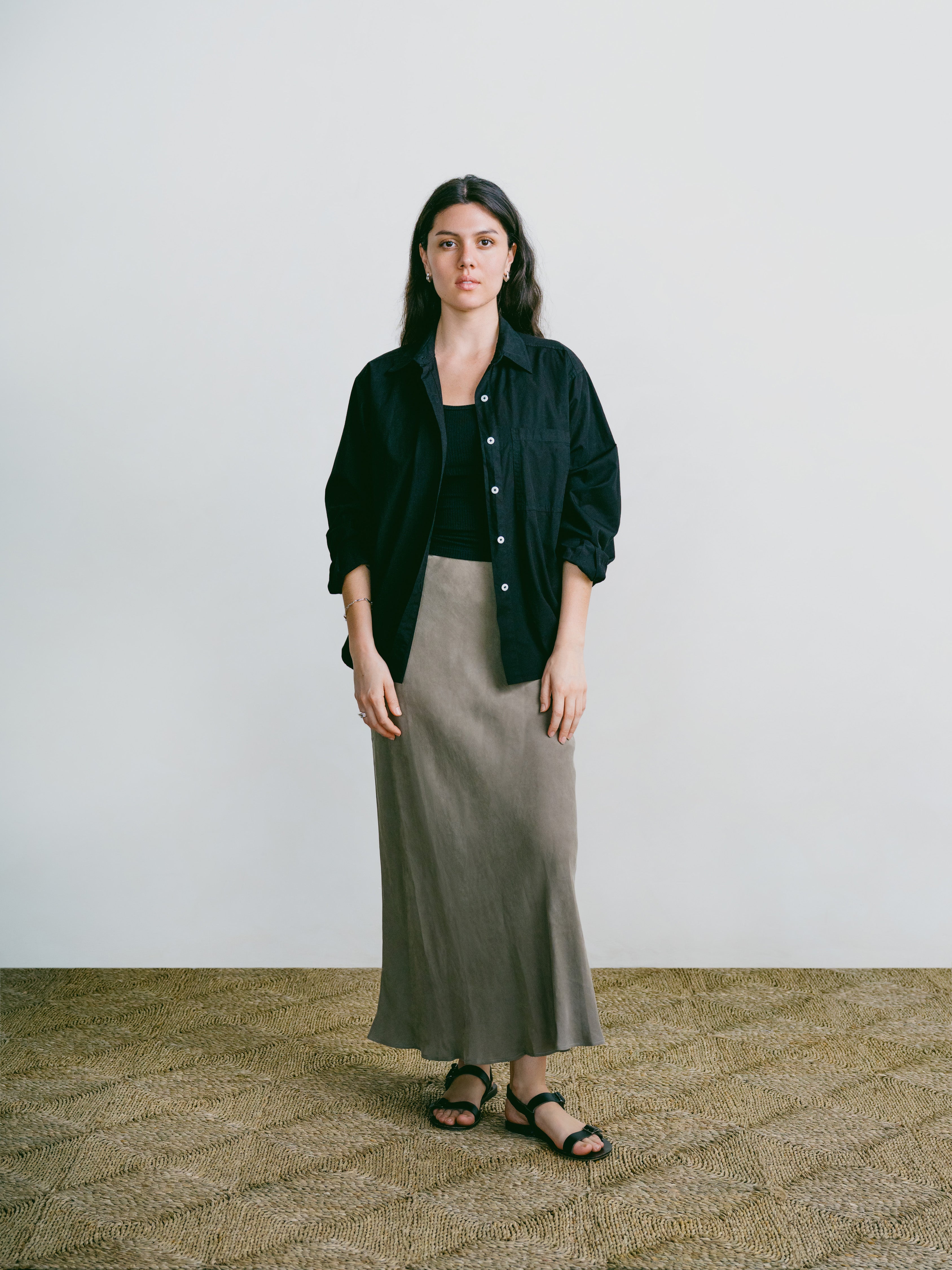 Harper Maxi Skirt, Japanese Cupro, 90's Grey